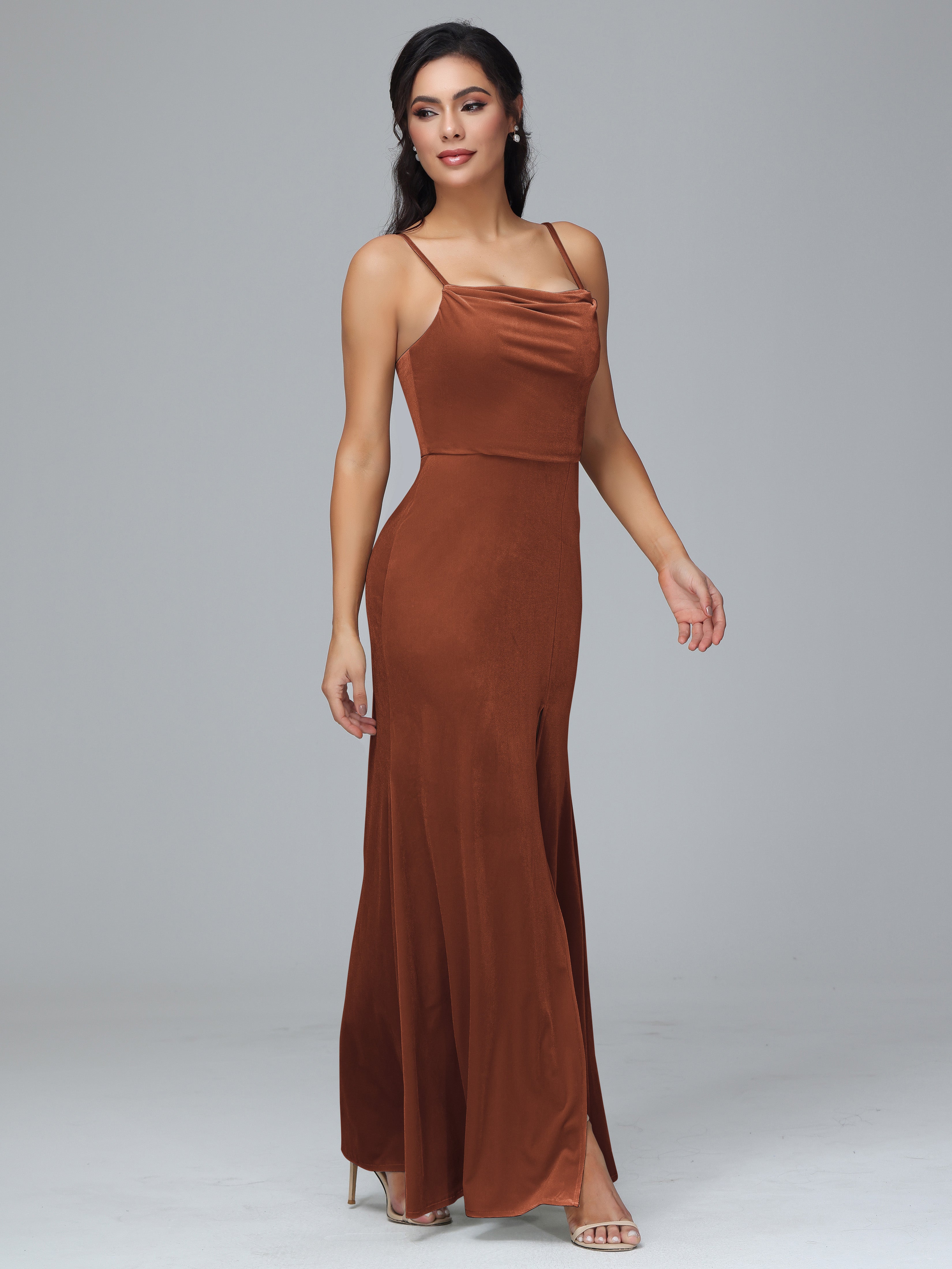 Spaghetti Straps Velvet Bridesmaid Dresses With Split