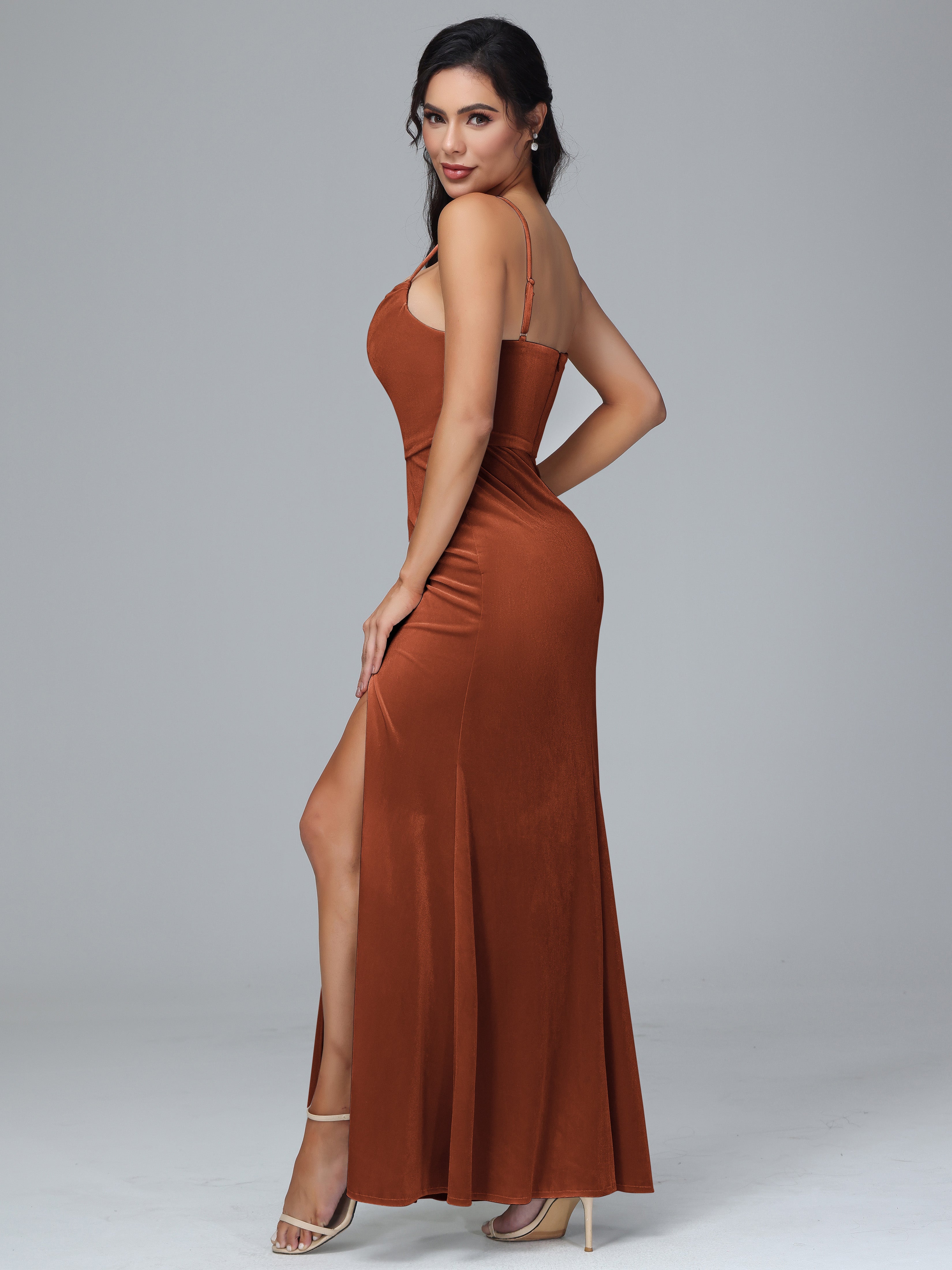 Spaghetti Straps Plus Size Bridesmaid Dresses With Split