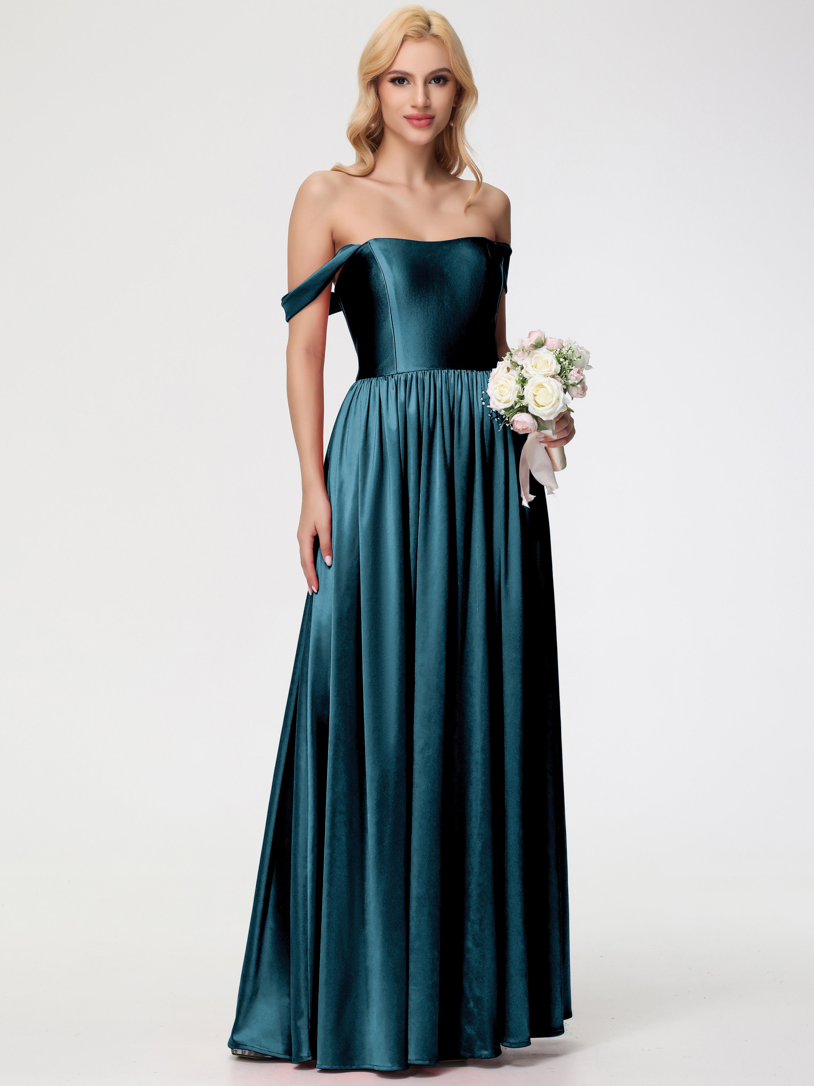 Prom Stretch R Hemi Prom Peacock Off The Shoulder A-Line Strapless Long Stretch Satin Prom