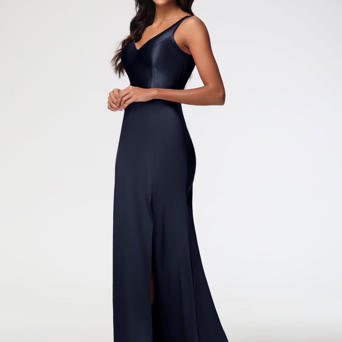 Dark Navy Bridesmaids Dresses Elegant Sleeveless Sheath/Column V-Neck