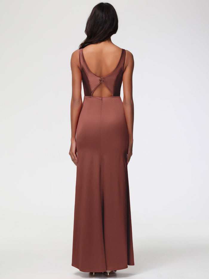 Elegant One-Shoulder Flowing Silhouette Dress Terracotta main image 1