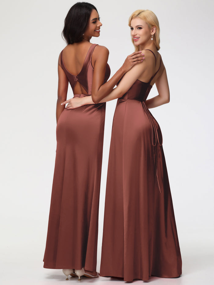 Pleated Off-the-Shoulder Sheath Floor-length Gown Terracotta main image 1