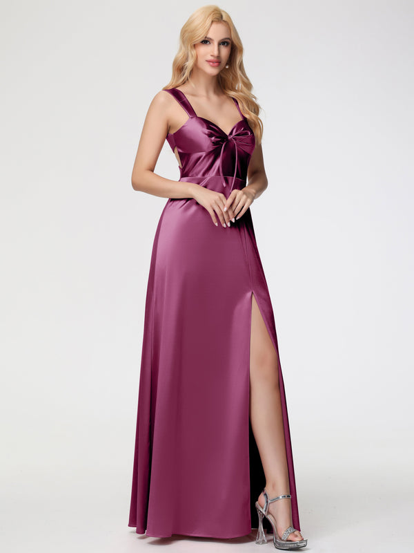Off Shoulder Pleated Stretch Satin Dress Mulberry main image 1
