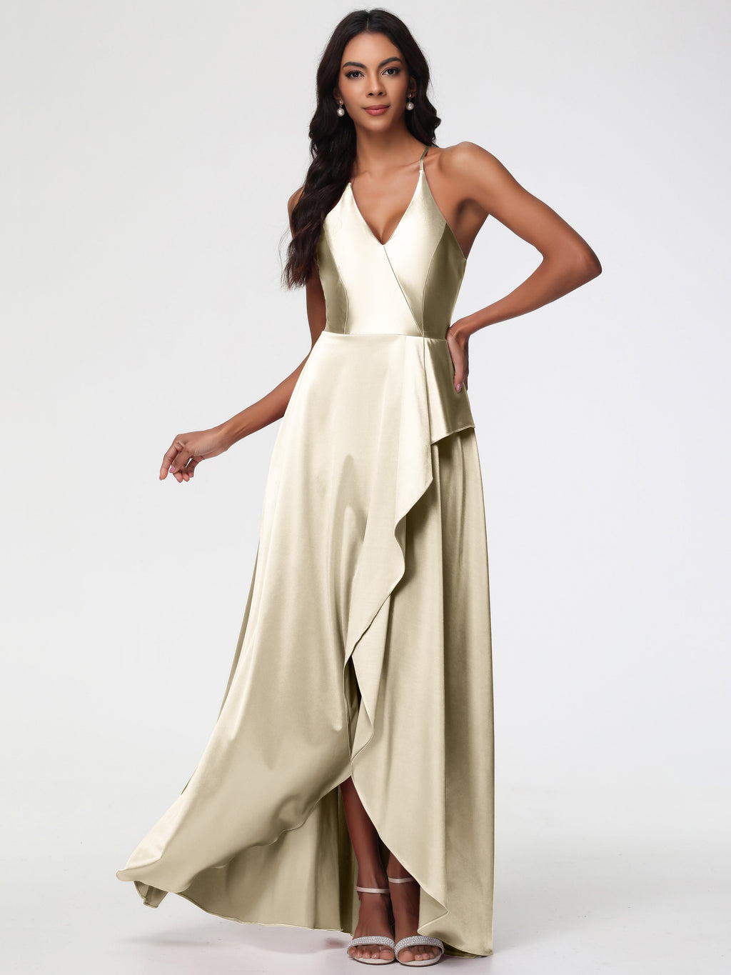 Champagne Bridesmaid Dresses Uk Asymmetrical V-Neck Spaghetti Straps F Champagne Bridesmaid Dresses Uk Asymmetrical V-Neck Spaghetti Straps F