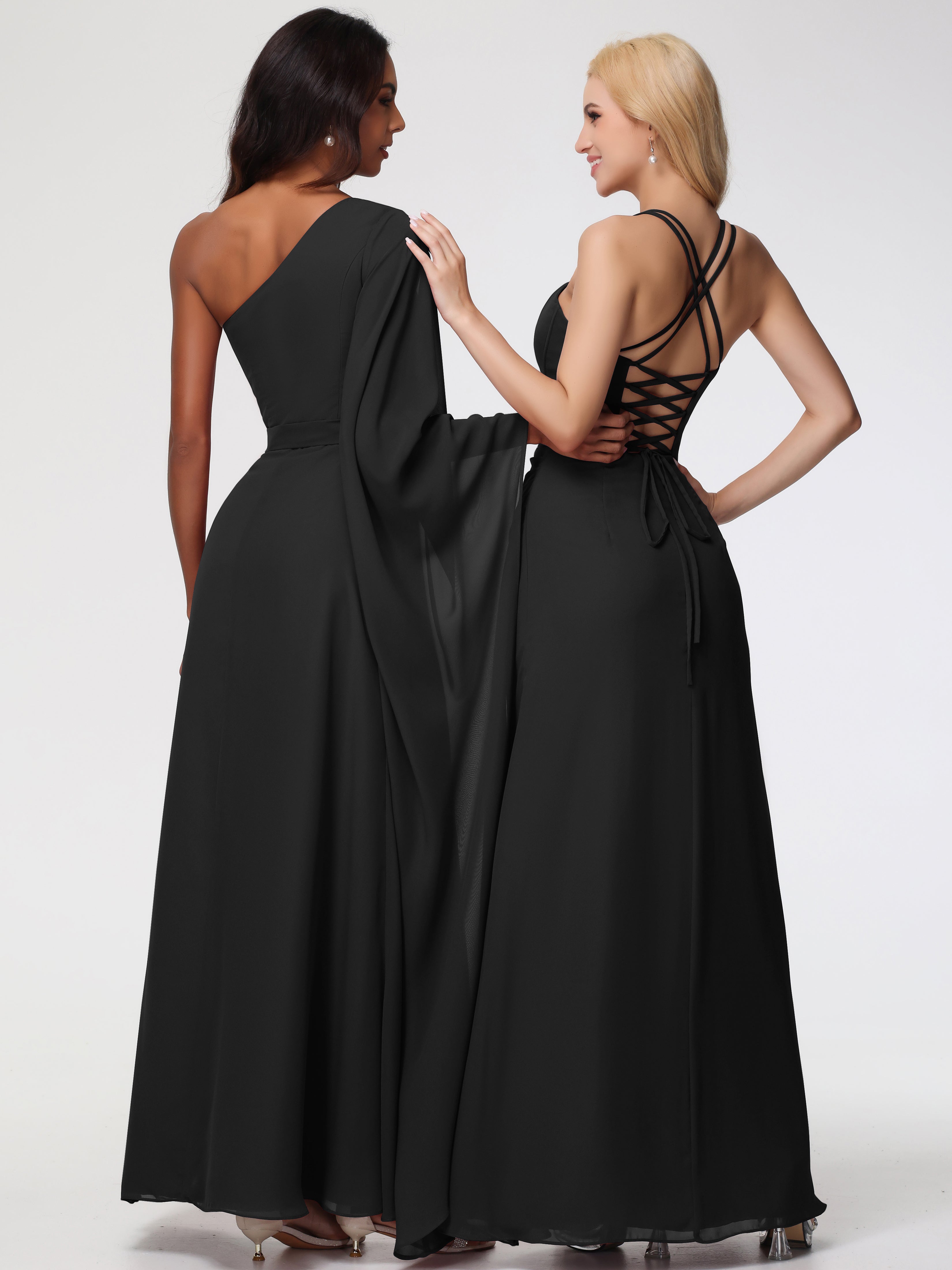 Spaghetti Straps Sheath/Column Long Chiffon Bridesmaid Dresses With Split