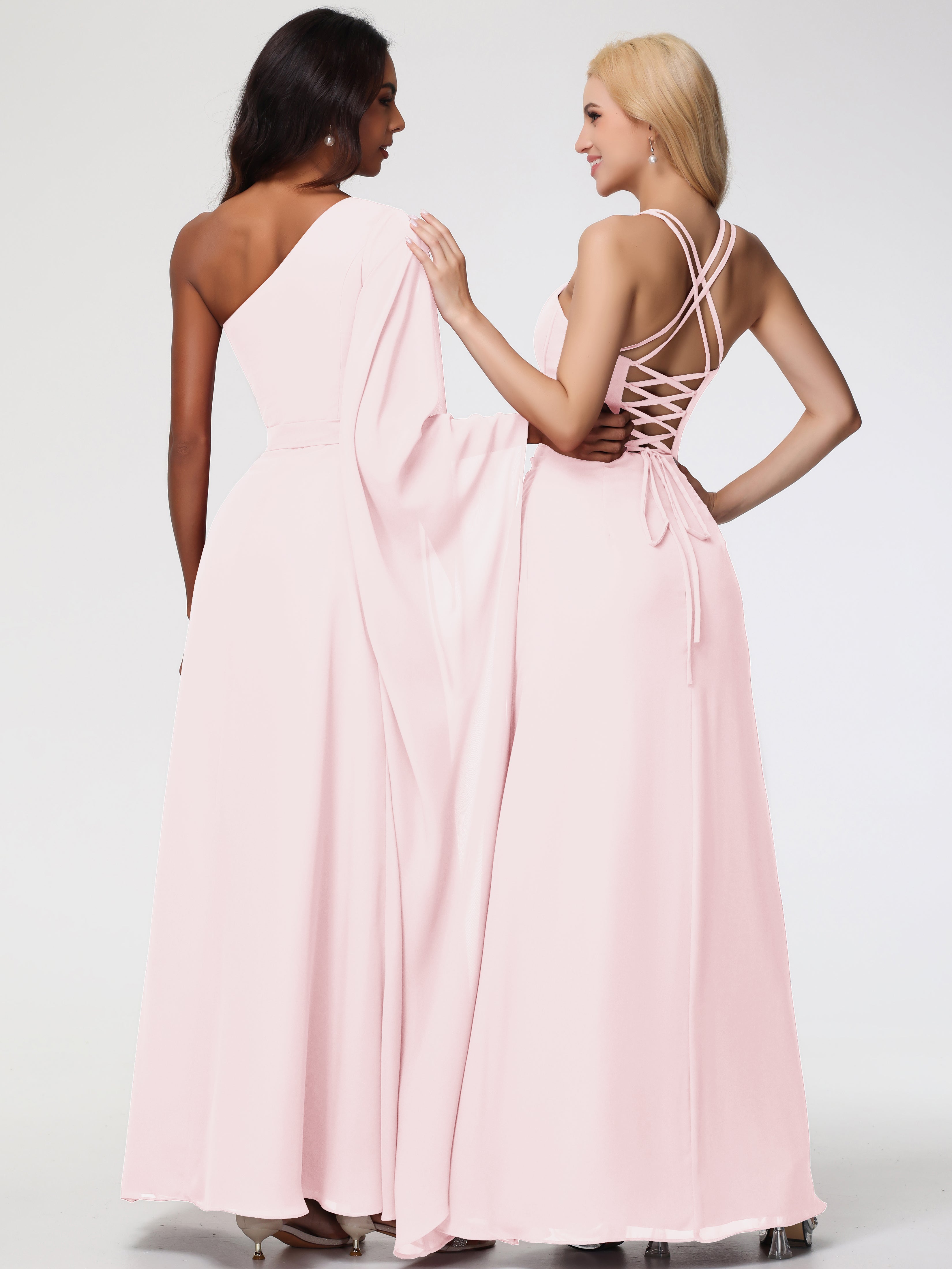 Spaghetti Straps Sheath/Column Long Chiffon Bridesmaid Dresses With Split