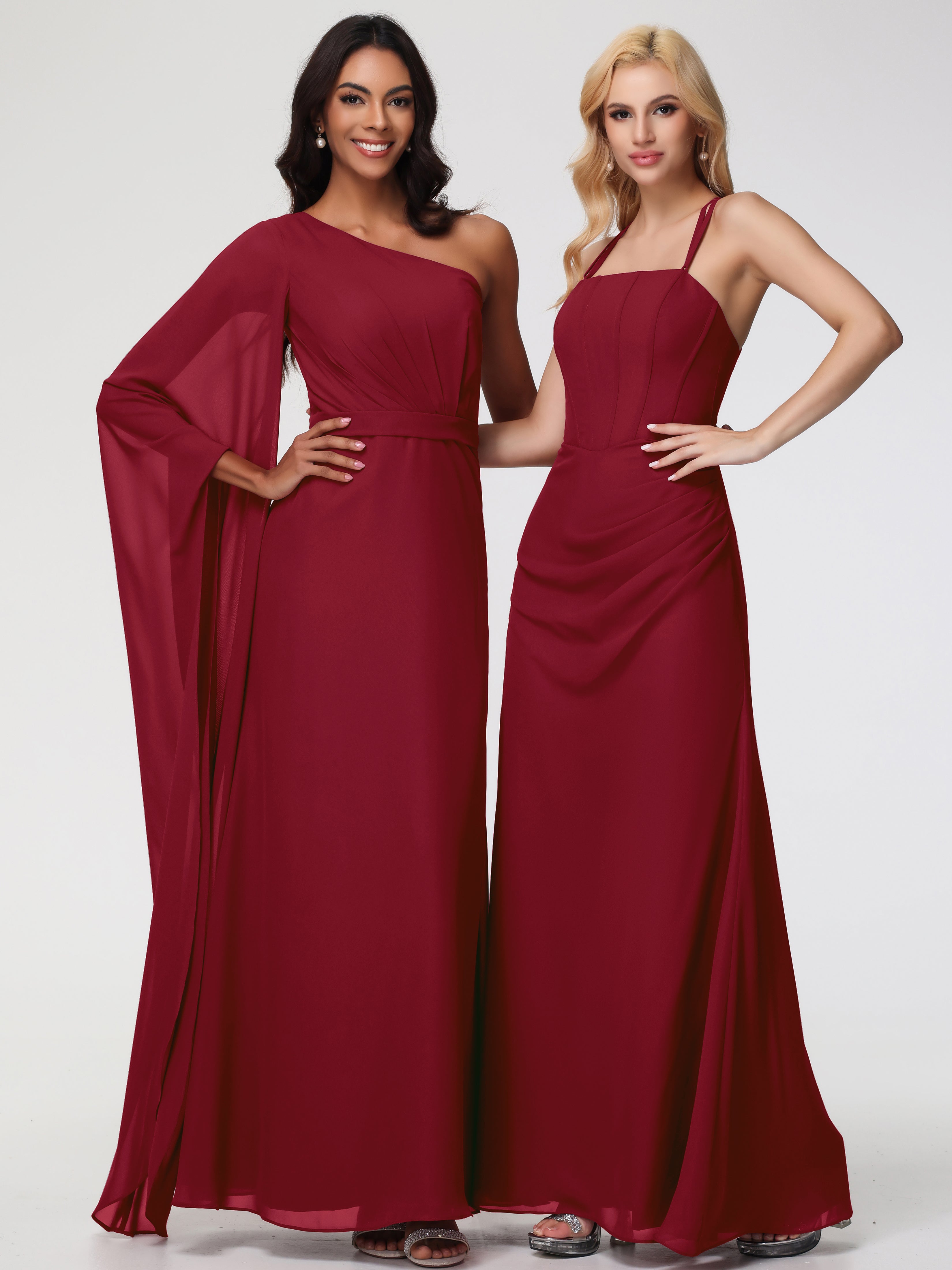 Spaghetti Straps Sheath/Column Long Chiffon Bridesmaid Dresses With Split