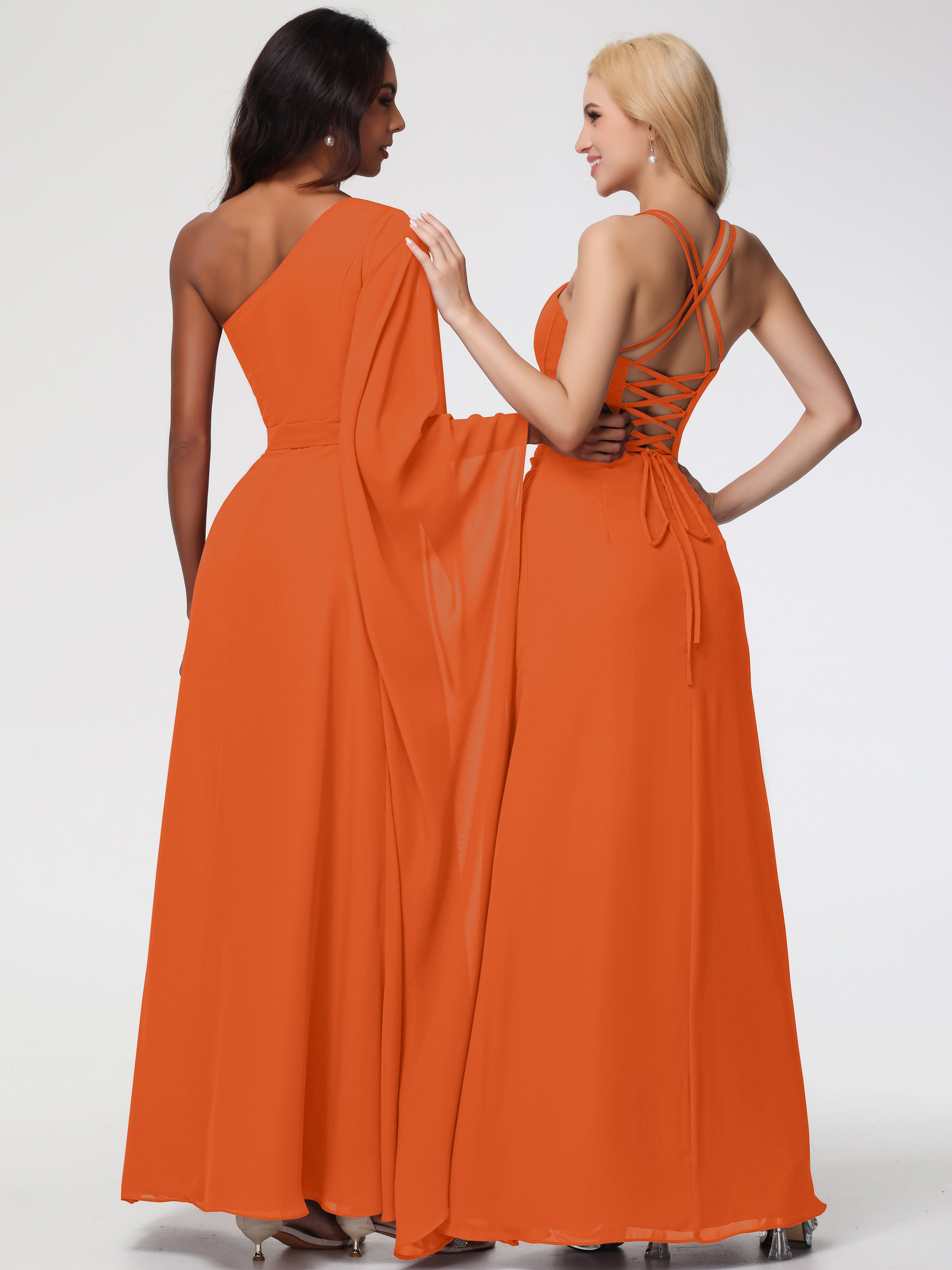 Spaghetti Straps Sheath/Column Long Chiffon Bridesmaid Dresses With Split