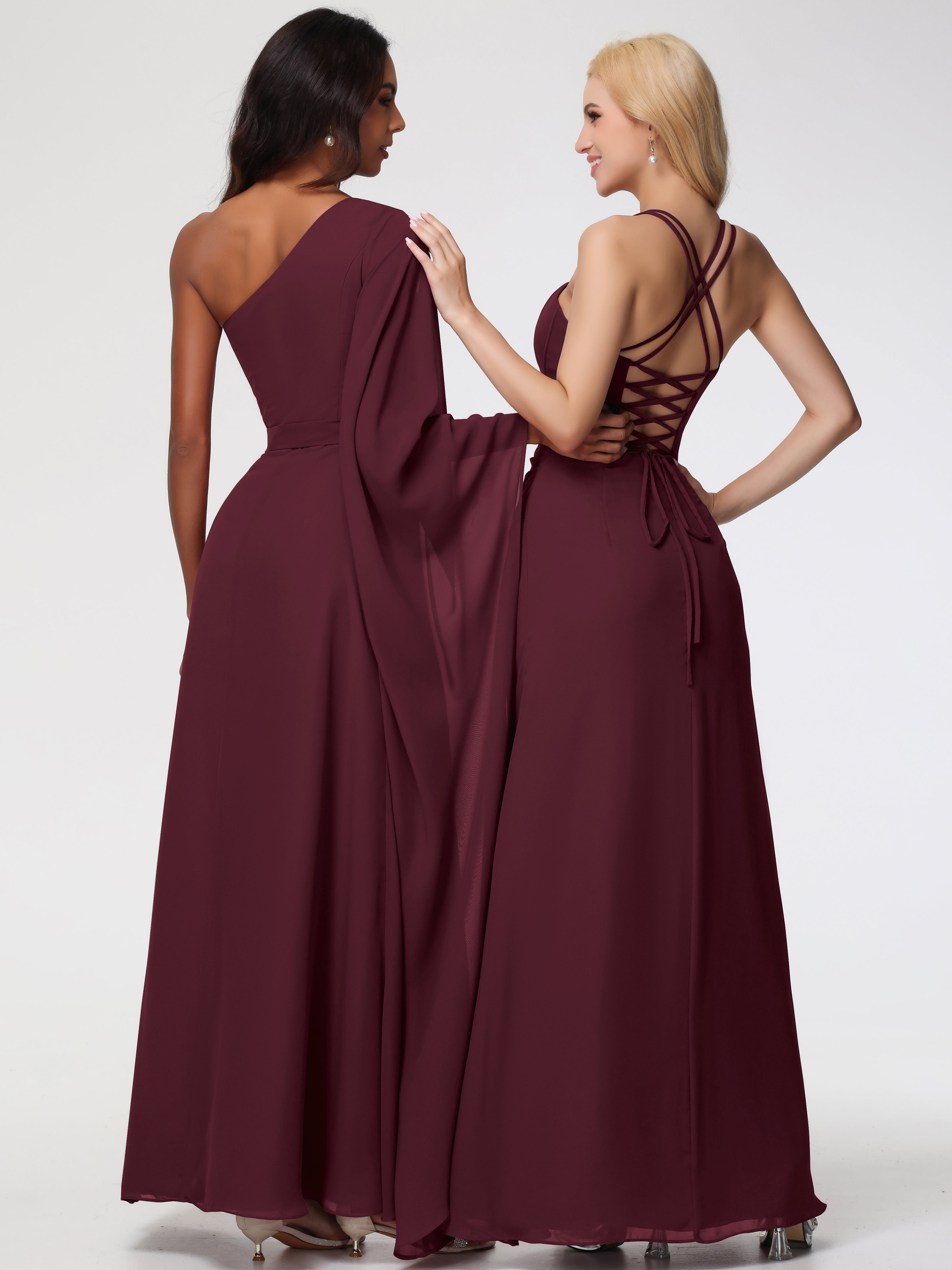 Spaghetti Straps Sheath/Column Long Chiffon Bridesmaid Dresses With Split