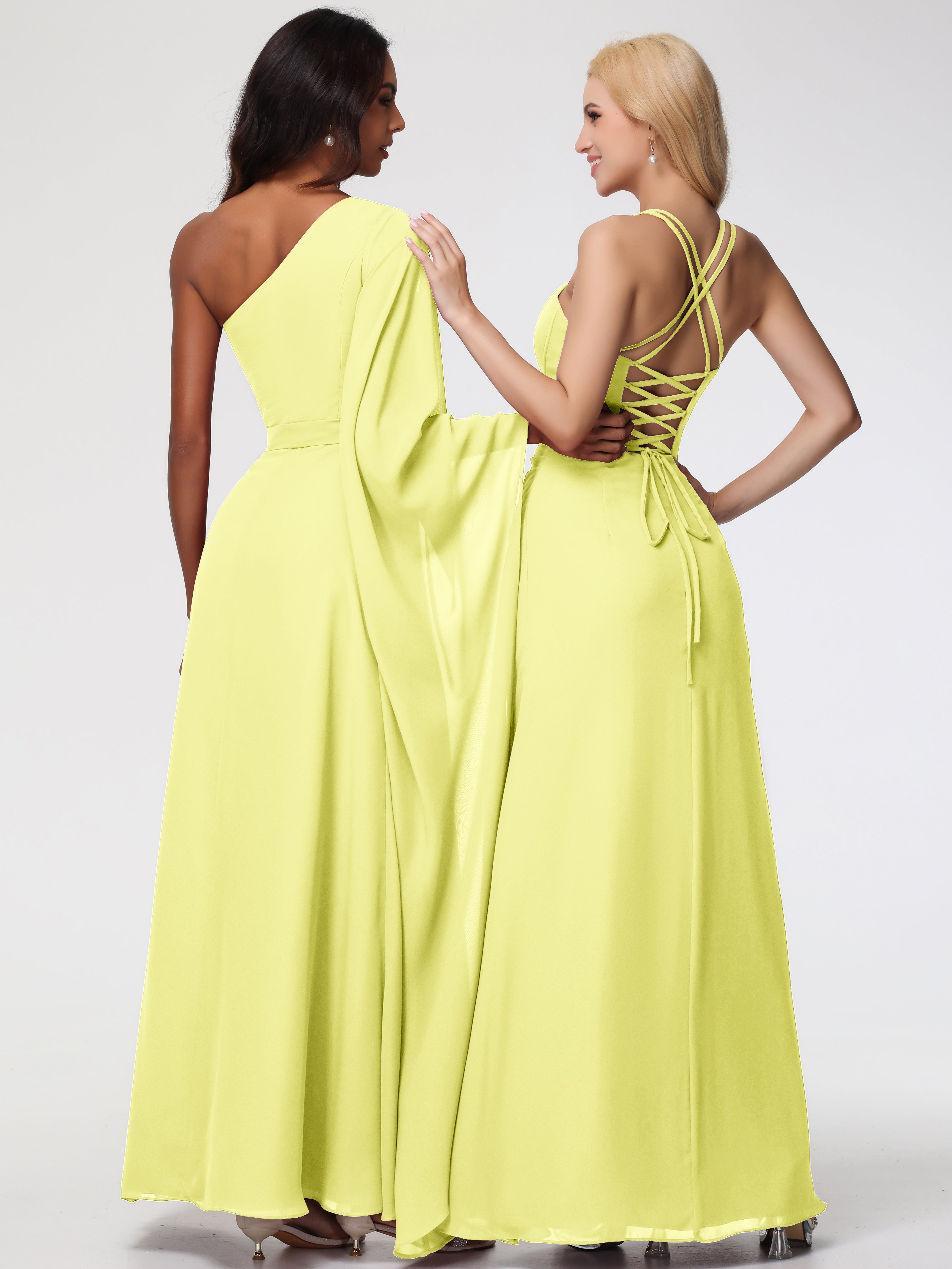 Spaghetti Straps Sheath/Column Long Chiffon Bridesmaid Dresses With Split