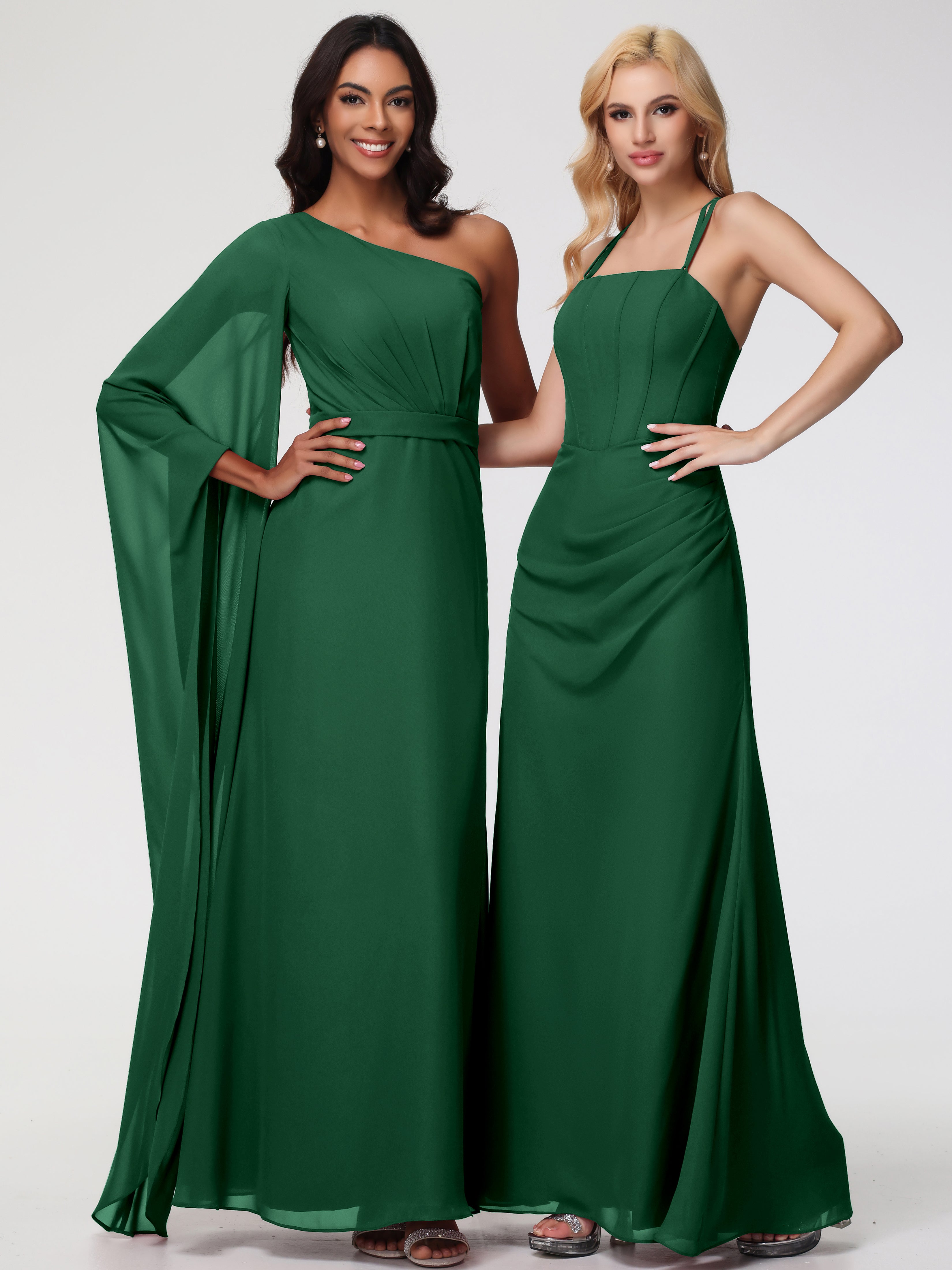 Spaghetti Straps Sheath/Column Long Chiffon Bridesmaid Dresses With Split
