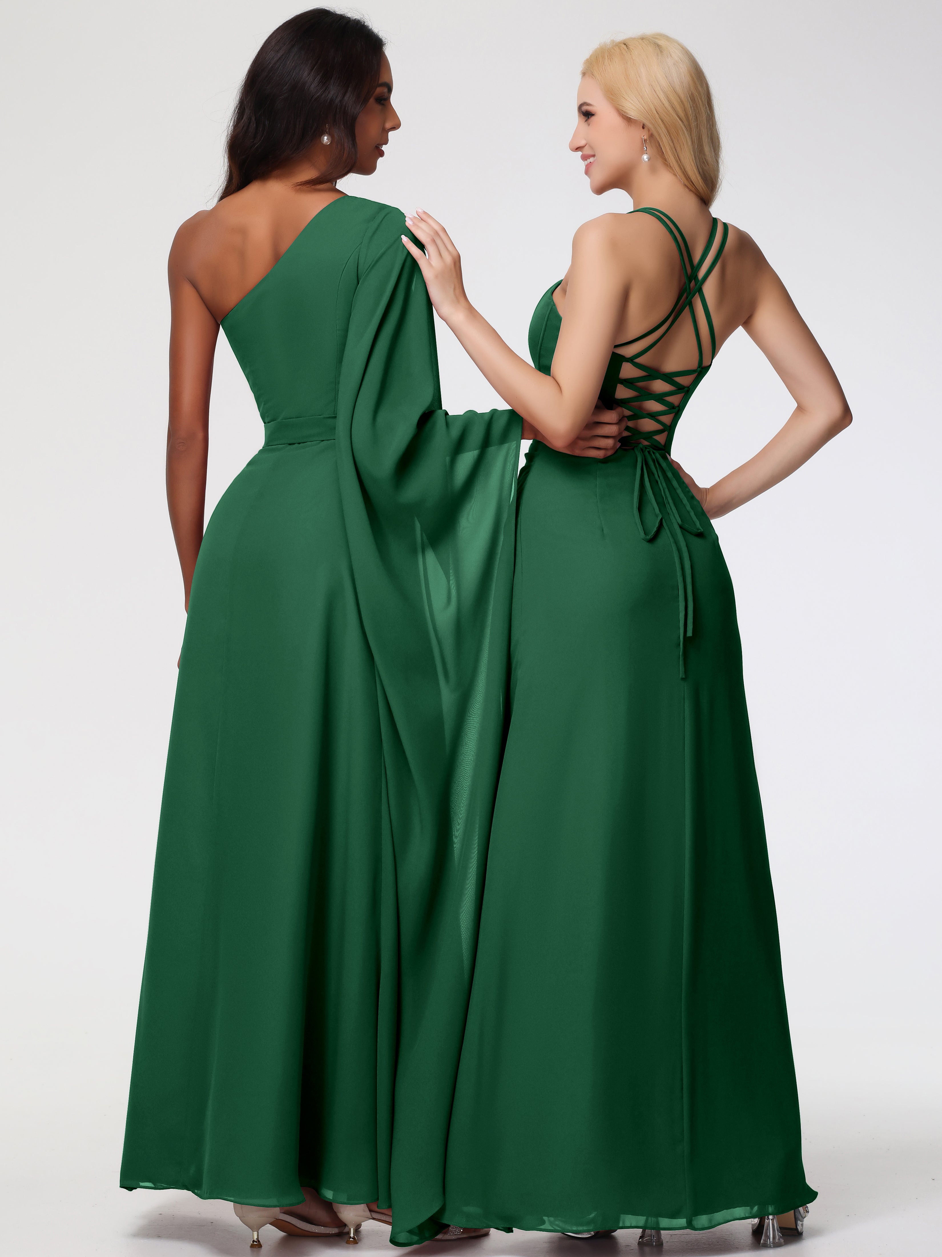 Spaghetti Straps Sheath/Column Long Chiffon Bridesmaid Dresses With Split