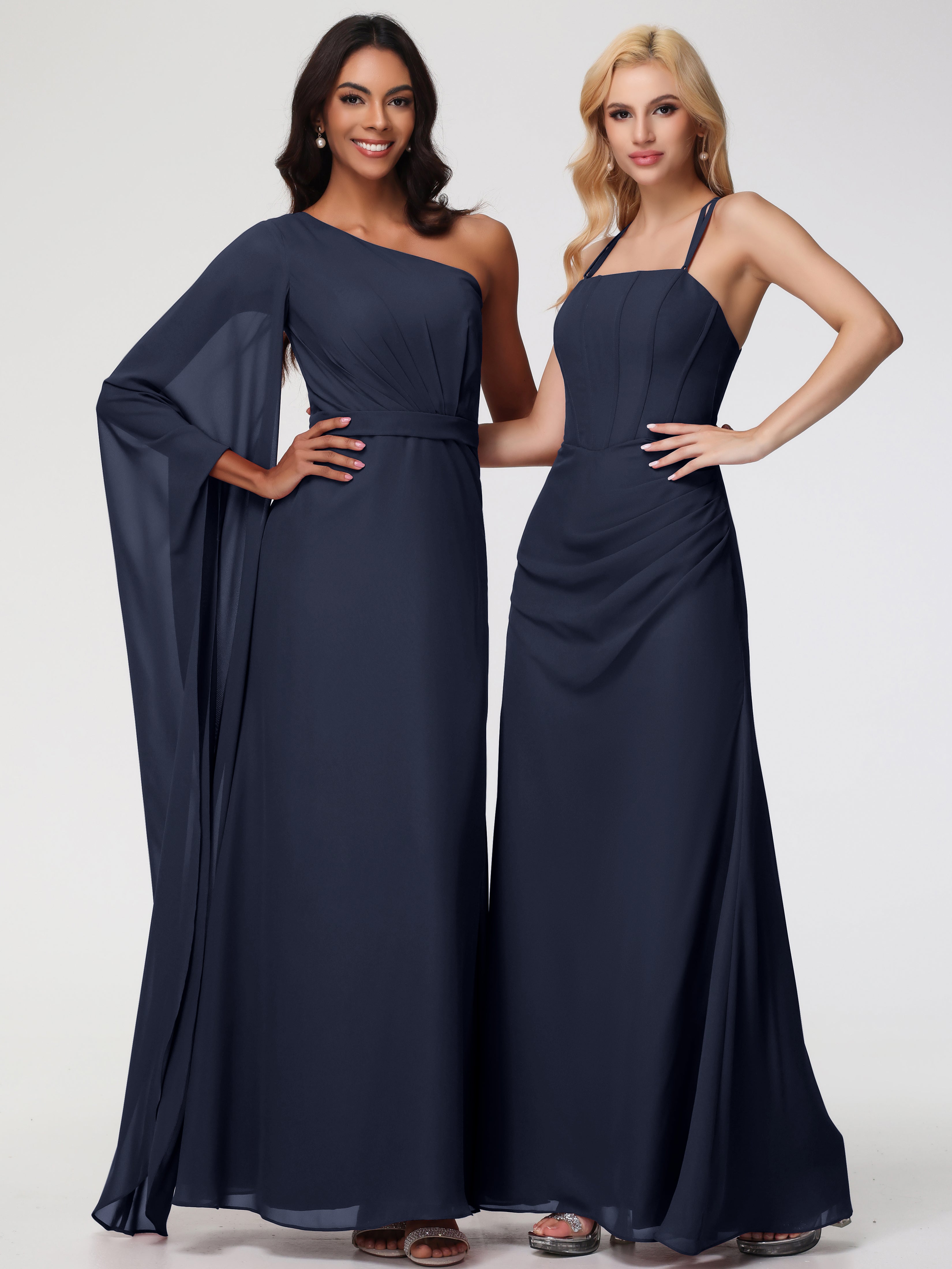 Spaghetti Straps Sheath/Column Long Chiffon Bridesmaid Dresses With Split