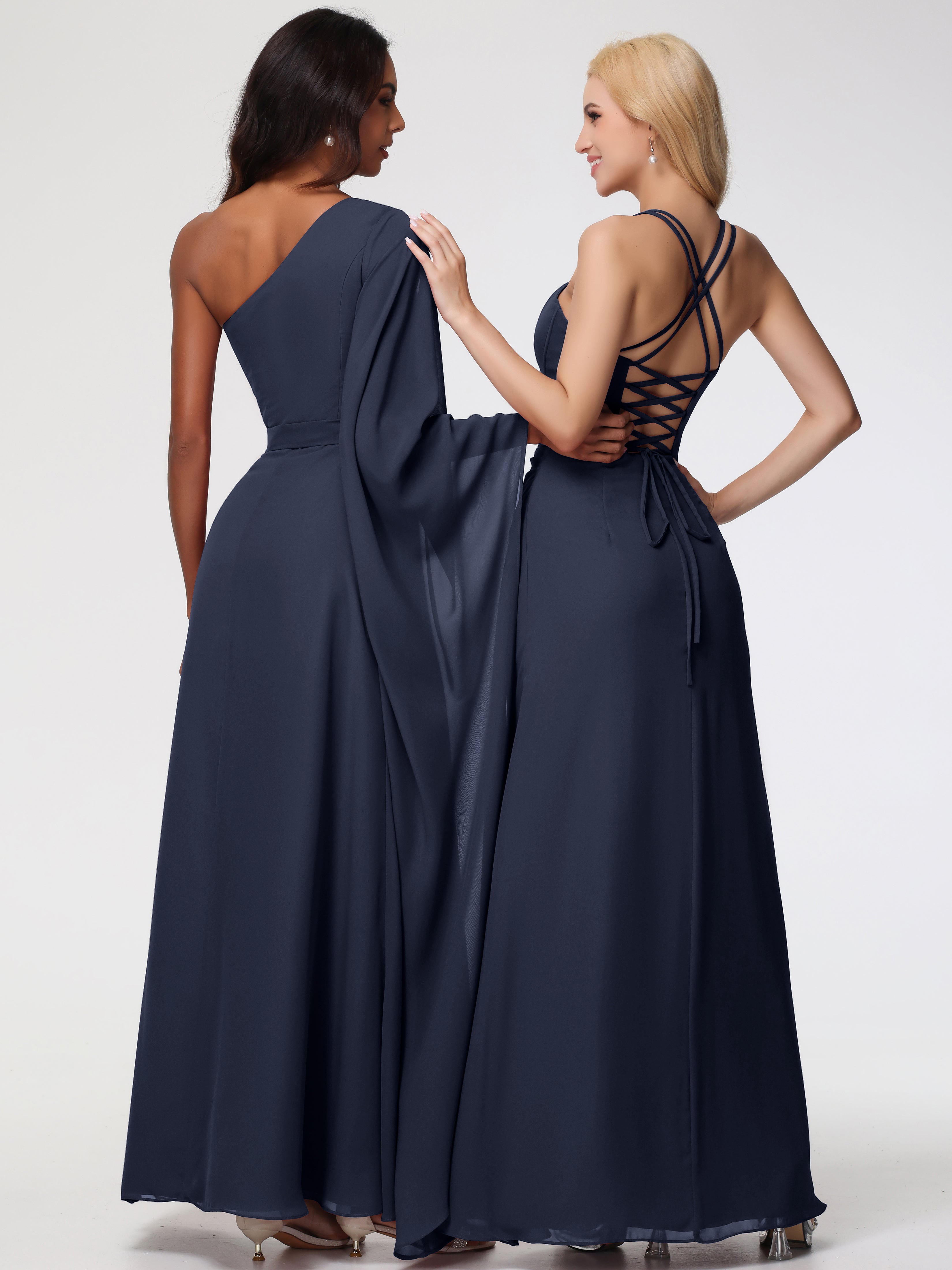 Spaghetti Straps Sheath/Column Long Chiffon Bridesmaid Dresses With Split