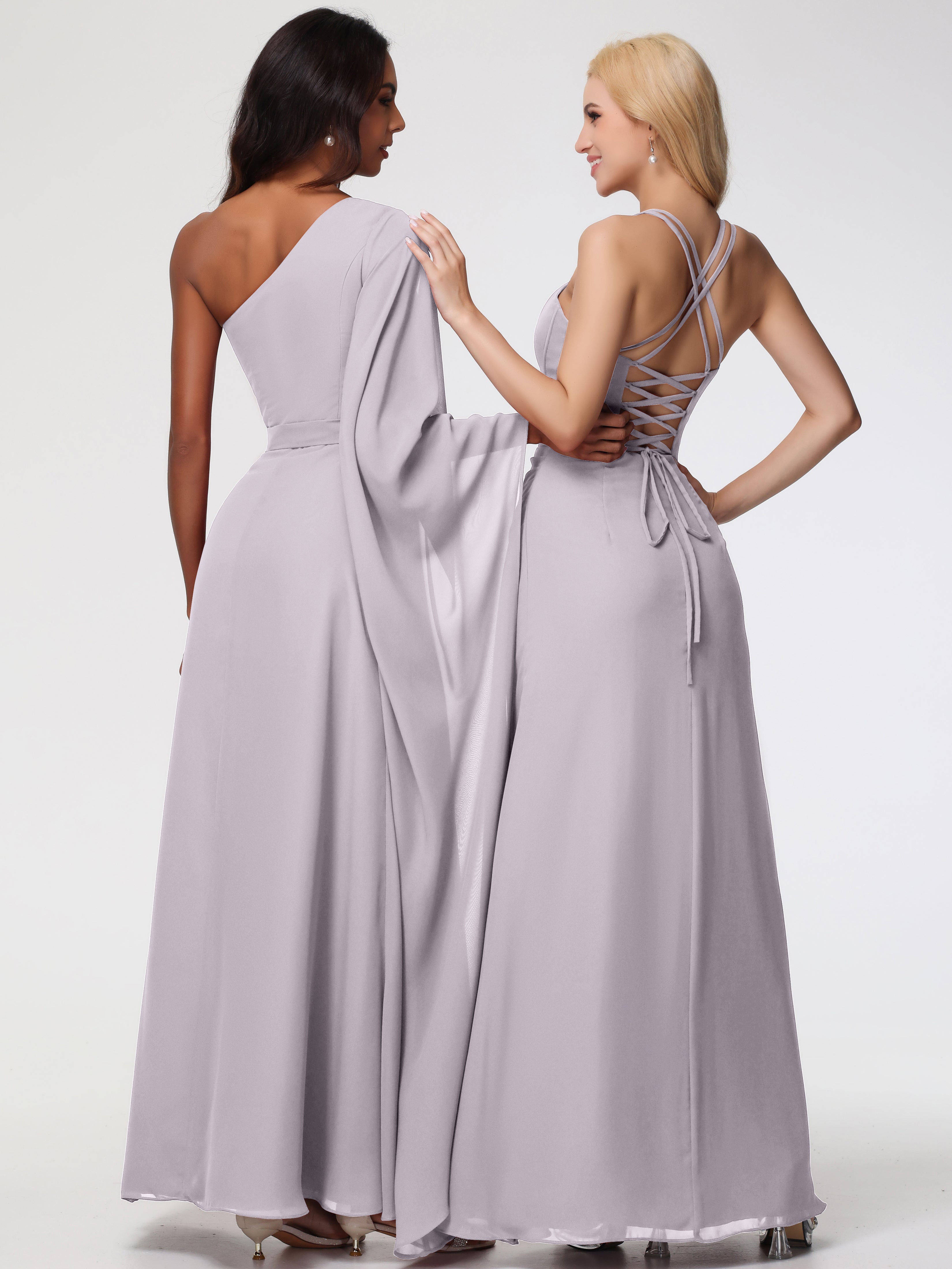 Spaghetti Straps Sheath/Column Long Chiffon Bridesmaid Dresses With Split