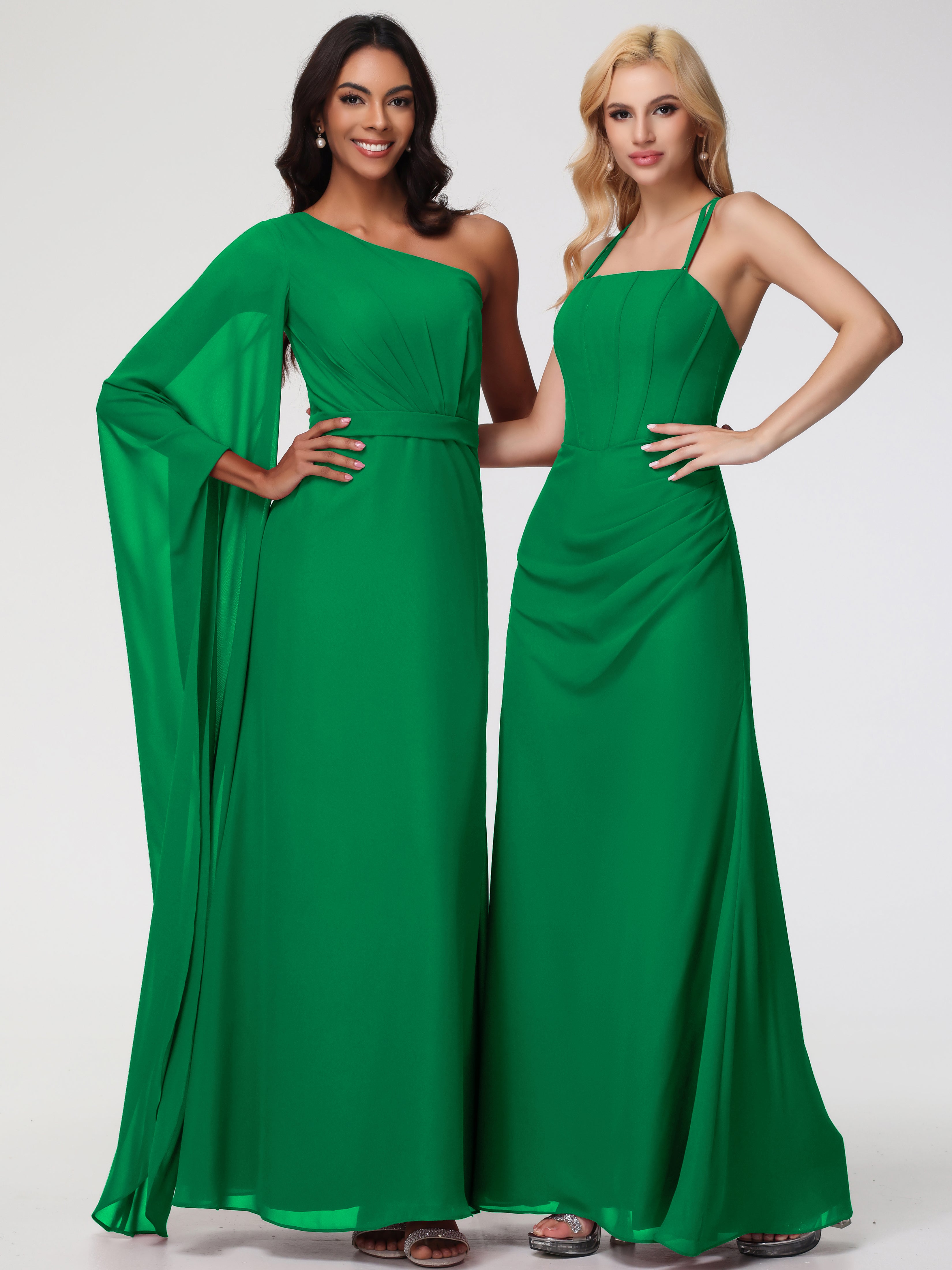 Spaghetti Straps Sheath/Column Long Chiffon Bridesmaid Dresses With Split