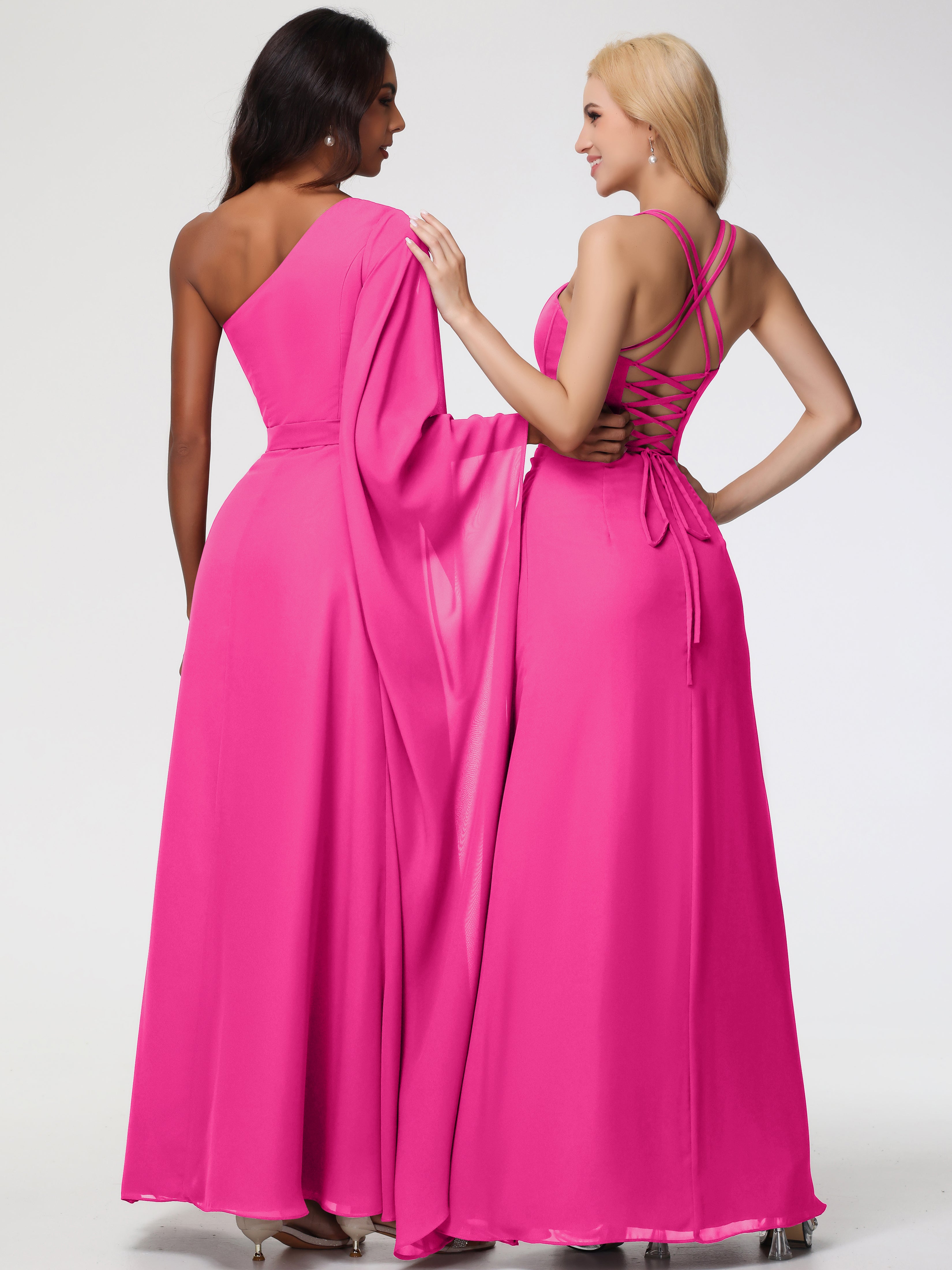 Spaghetti Straps Sheath/Column Long Chiffon Bridesmaid Dresses With Split