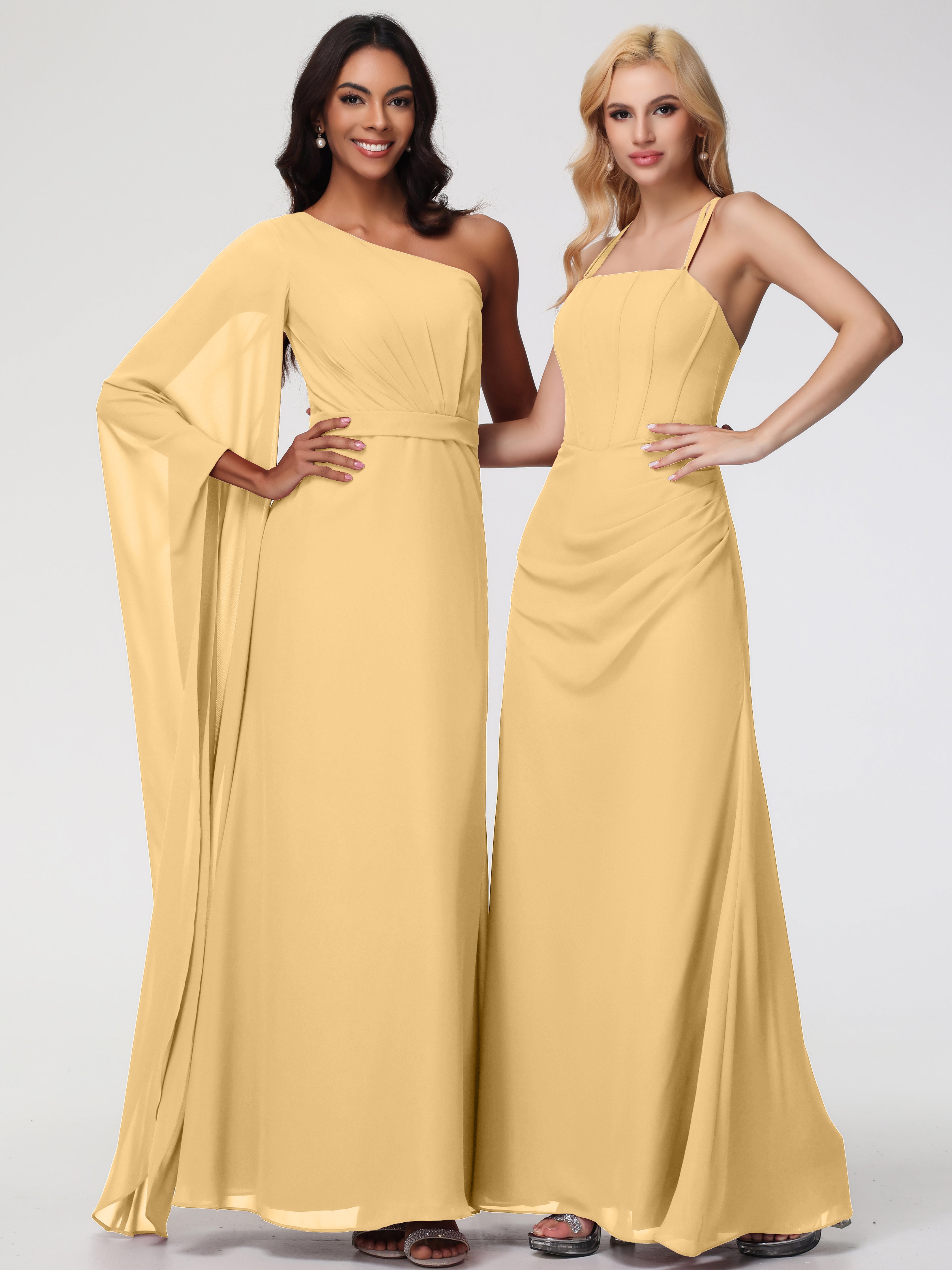 Spaghetti Straps Sheath/Column Long Chiffon Bridesmaid Dresses With Split
