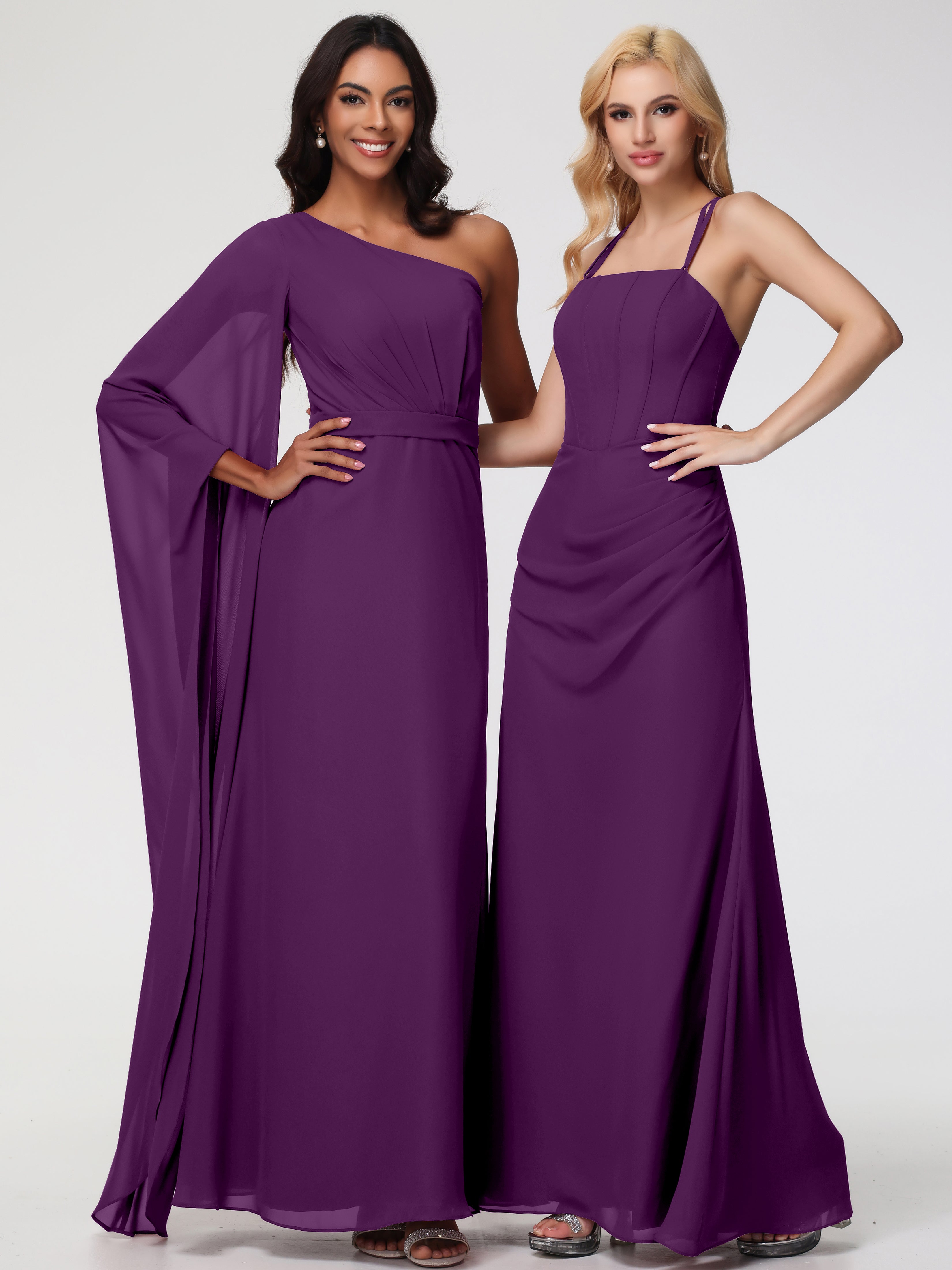 Spaghetti Straps Sheath/Column Long Chiffon Bridesmaid Dresses With Split