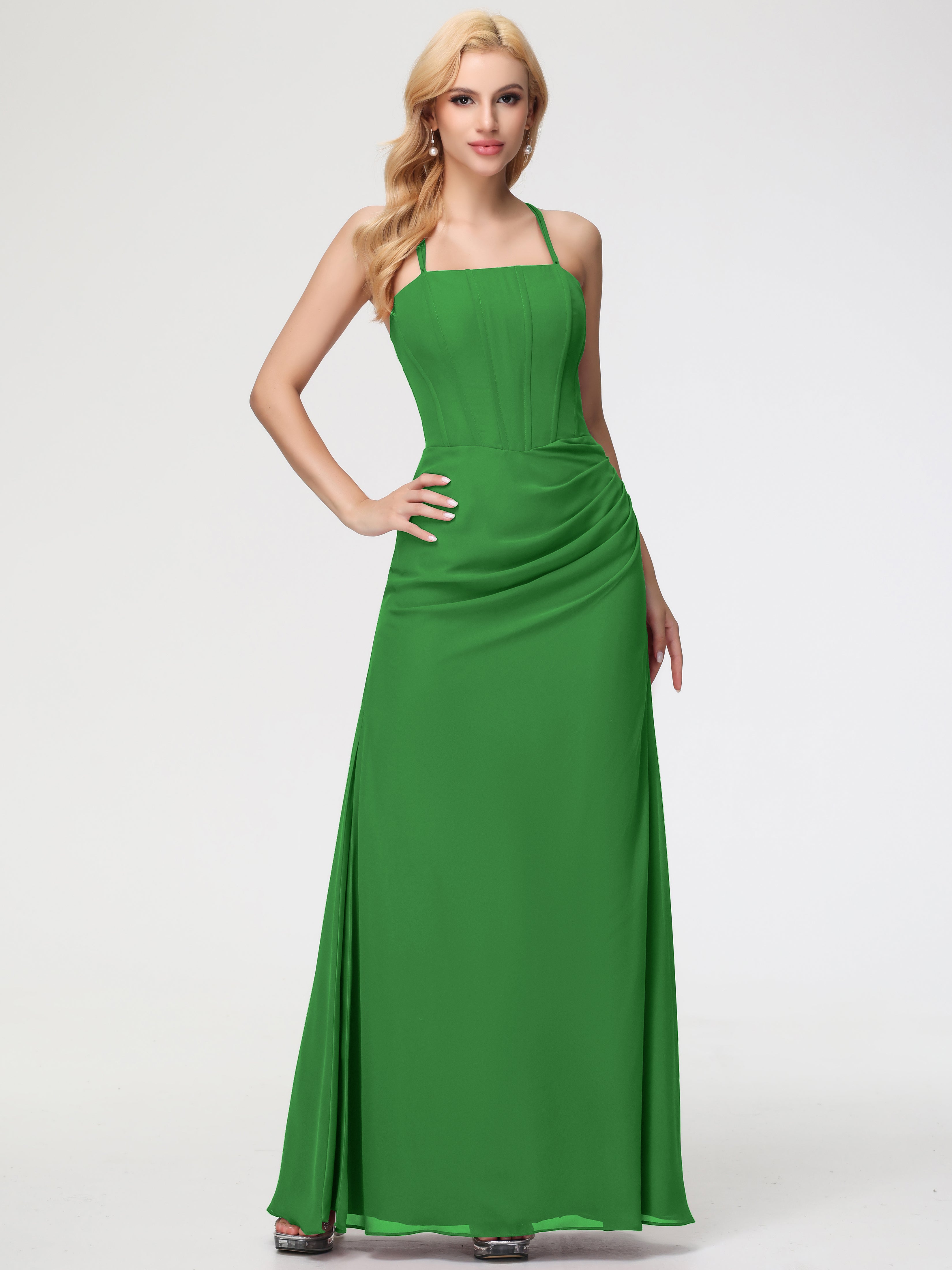 Spaghetti Straps Sheath/Column Long Chiffon Bridesmaid Dresses With Split