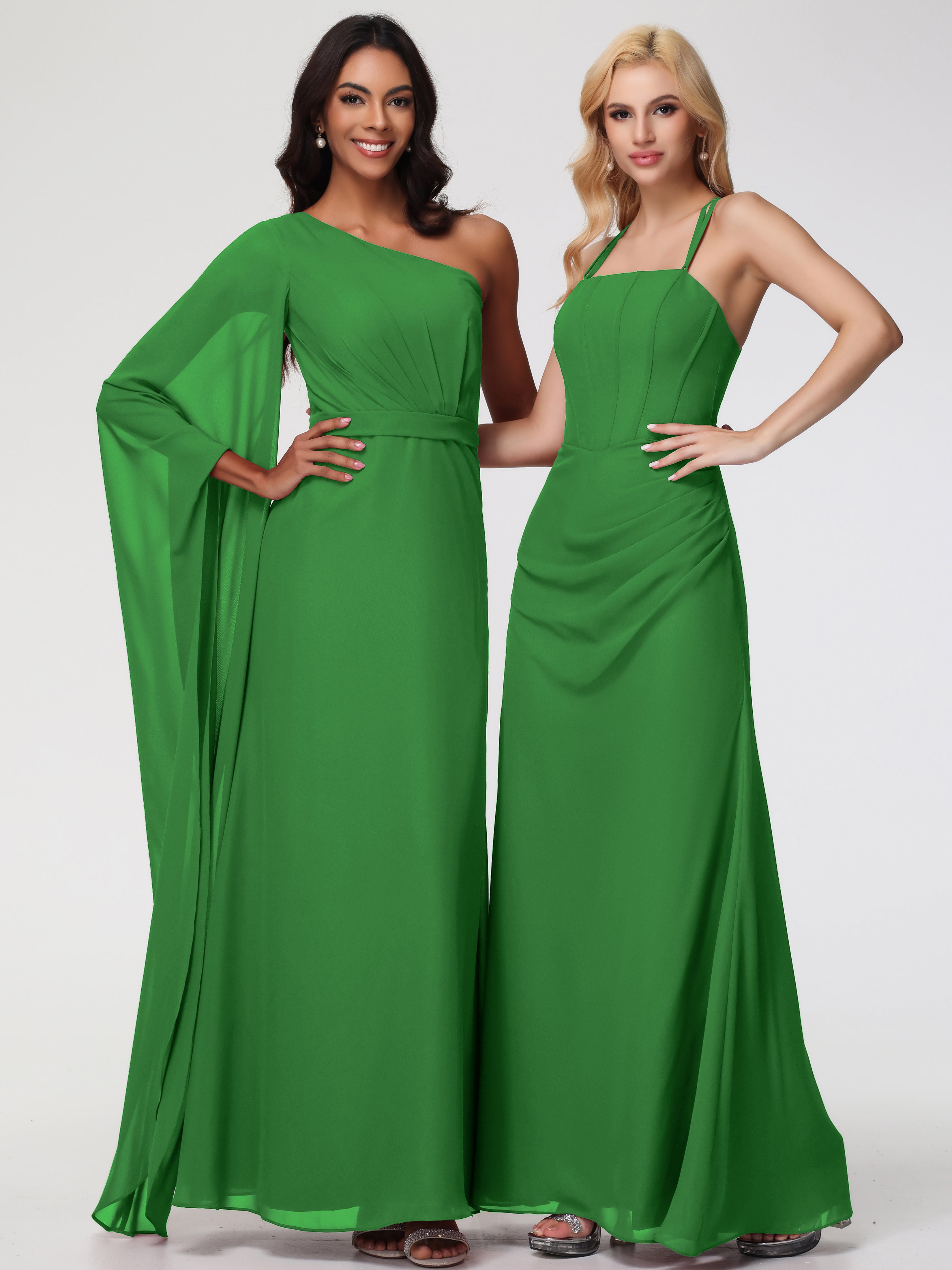 Spaghetti Straps Sheath/Column Long Chiffon Bridesmaid Dresses With Split