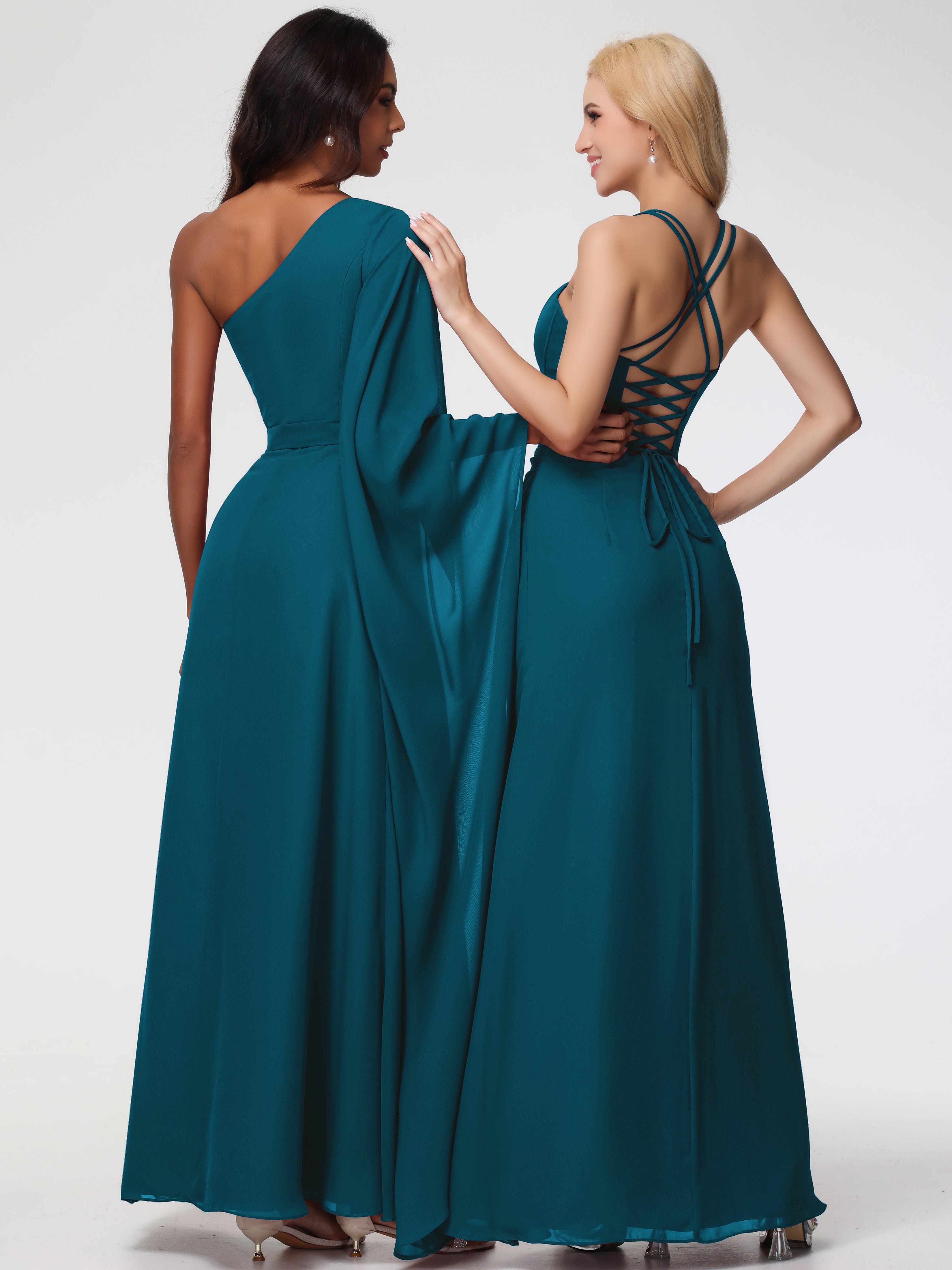 Spaghetti Straps Sheath/Column Long Chiffon Bridesmaid Dresses With Split