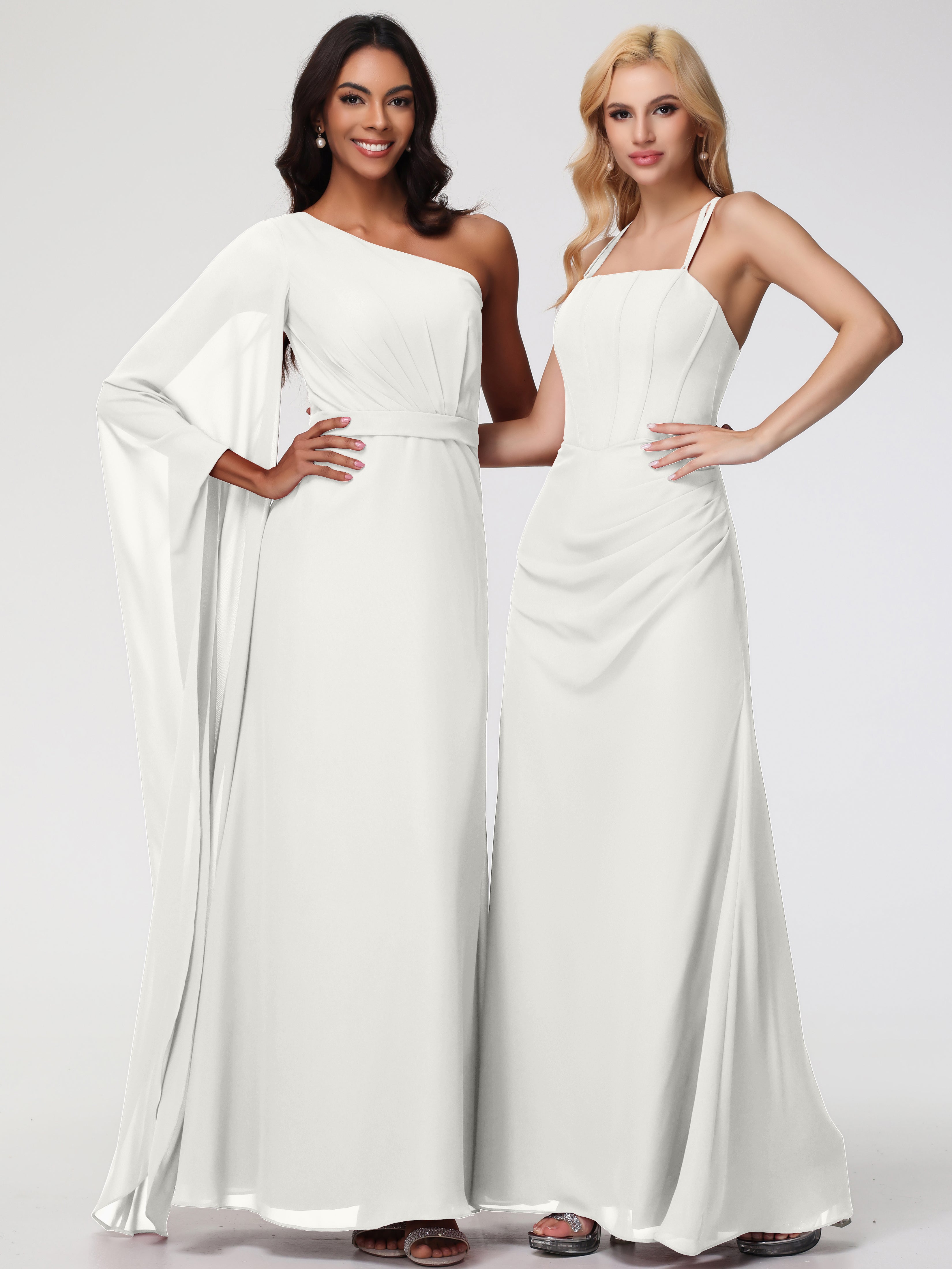 Spaghetti Straps Sheath/Column Long Chiffon Bridesmaid Dresses With Split