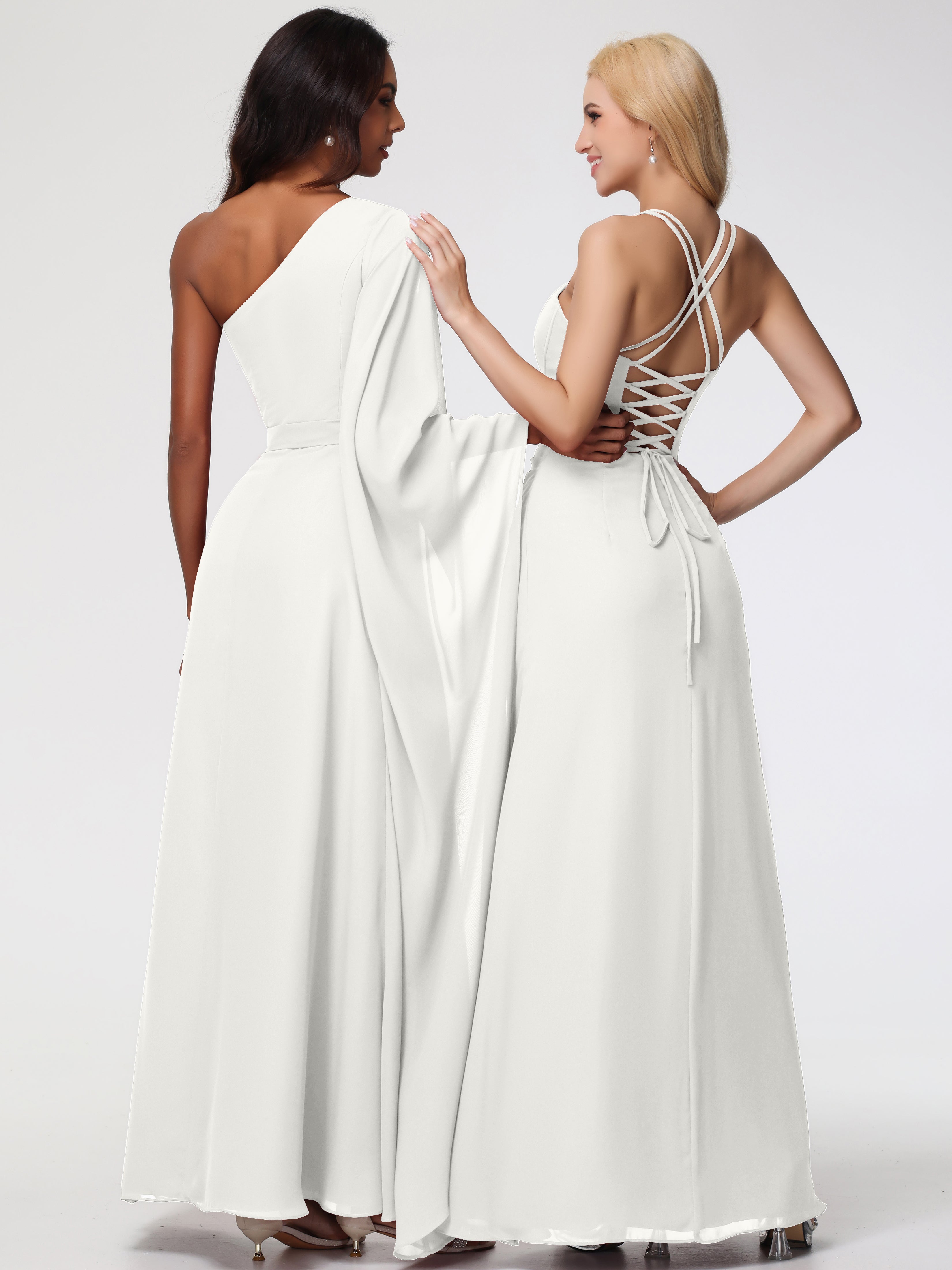 Spaghetti Straps Sheath/Column Long Chiffon Bridesmaid Dresses With Split