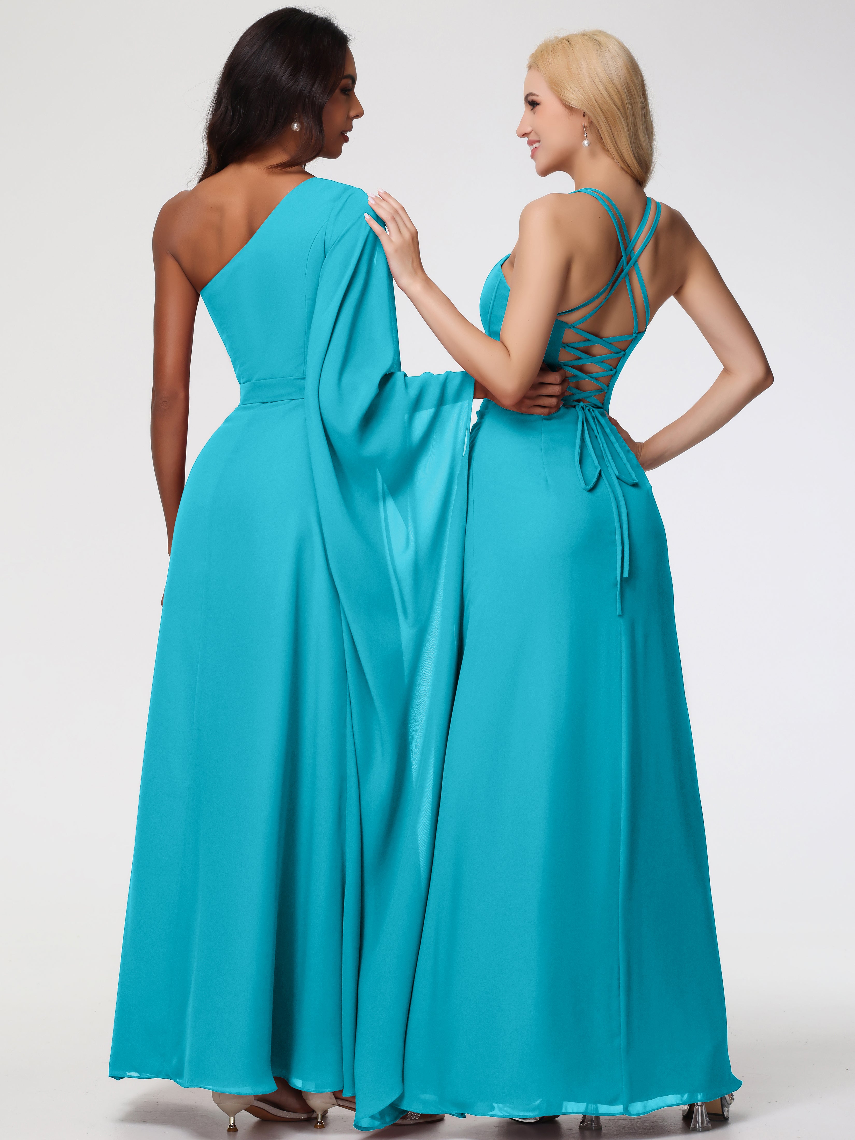 Spaghetti Straps Sheath/Column Long Chiffon Bridesmaid Dresses With Split