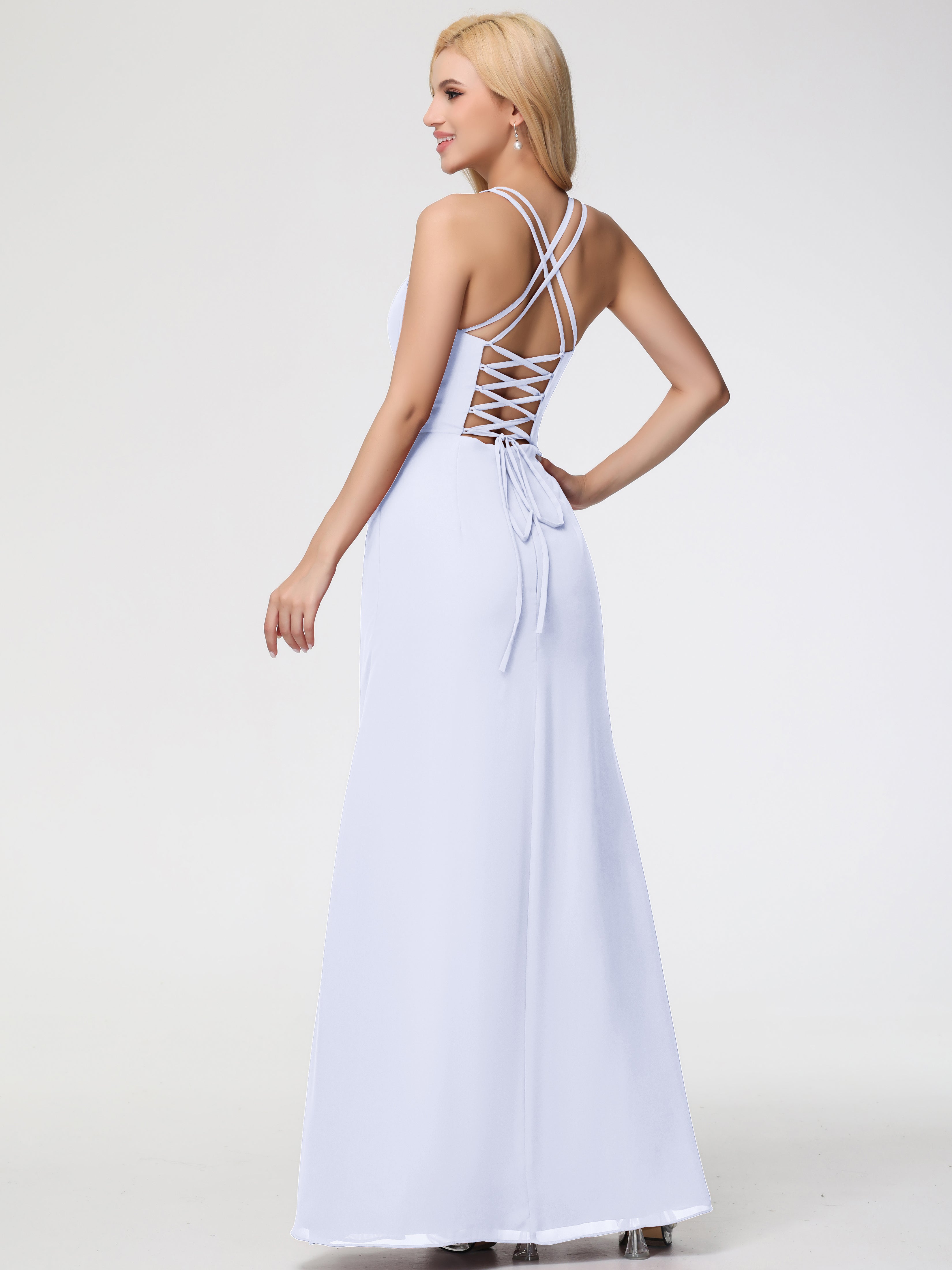 Spaghetti Straps Sheath/Column Long Chiffon Bridesmaid Dresses With Split