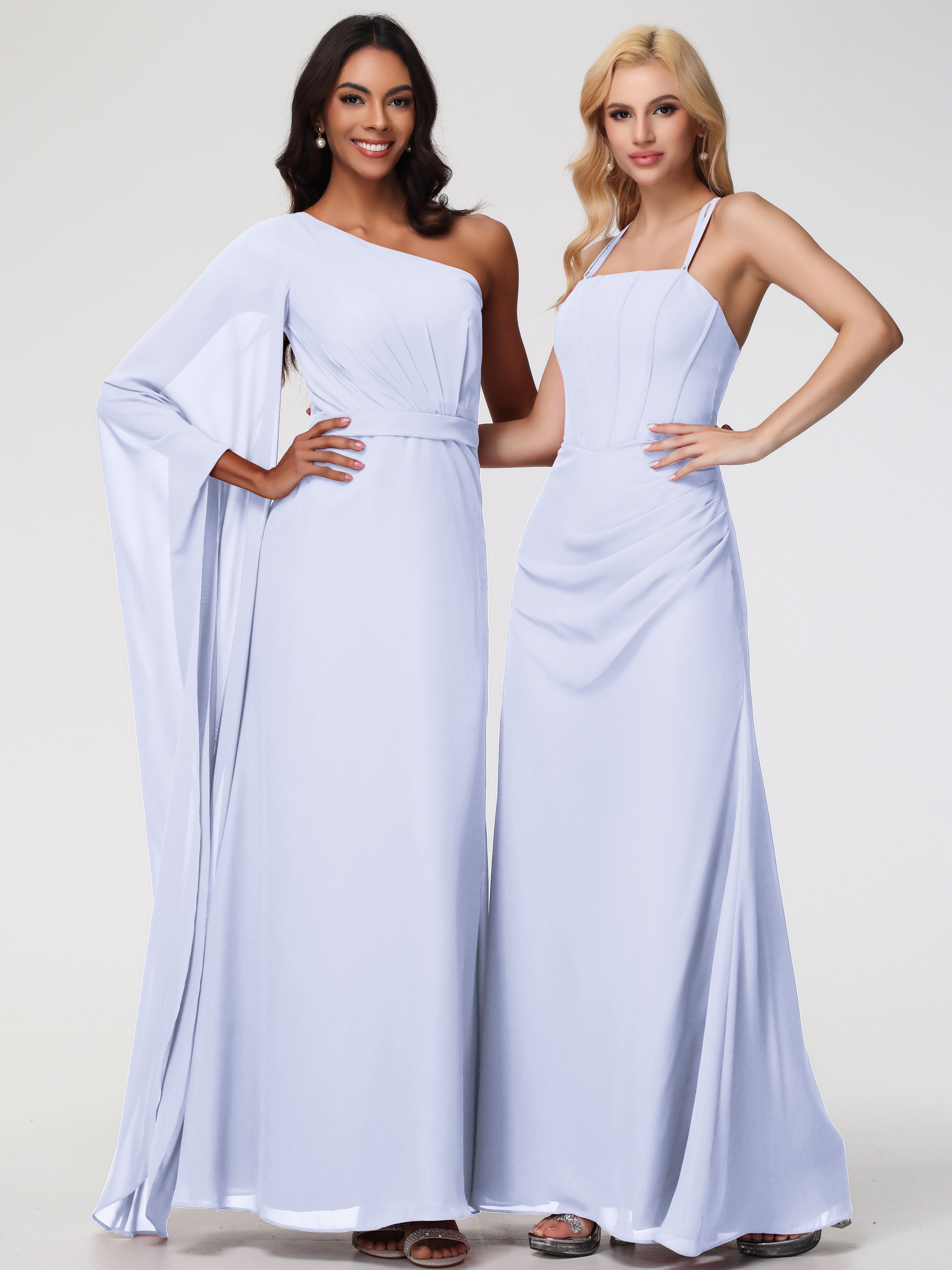 Spaghetti Straps Sheath/Column Long Chiffon Bridesmaid Dresses With Split
