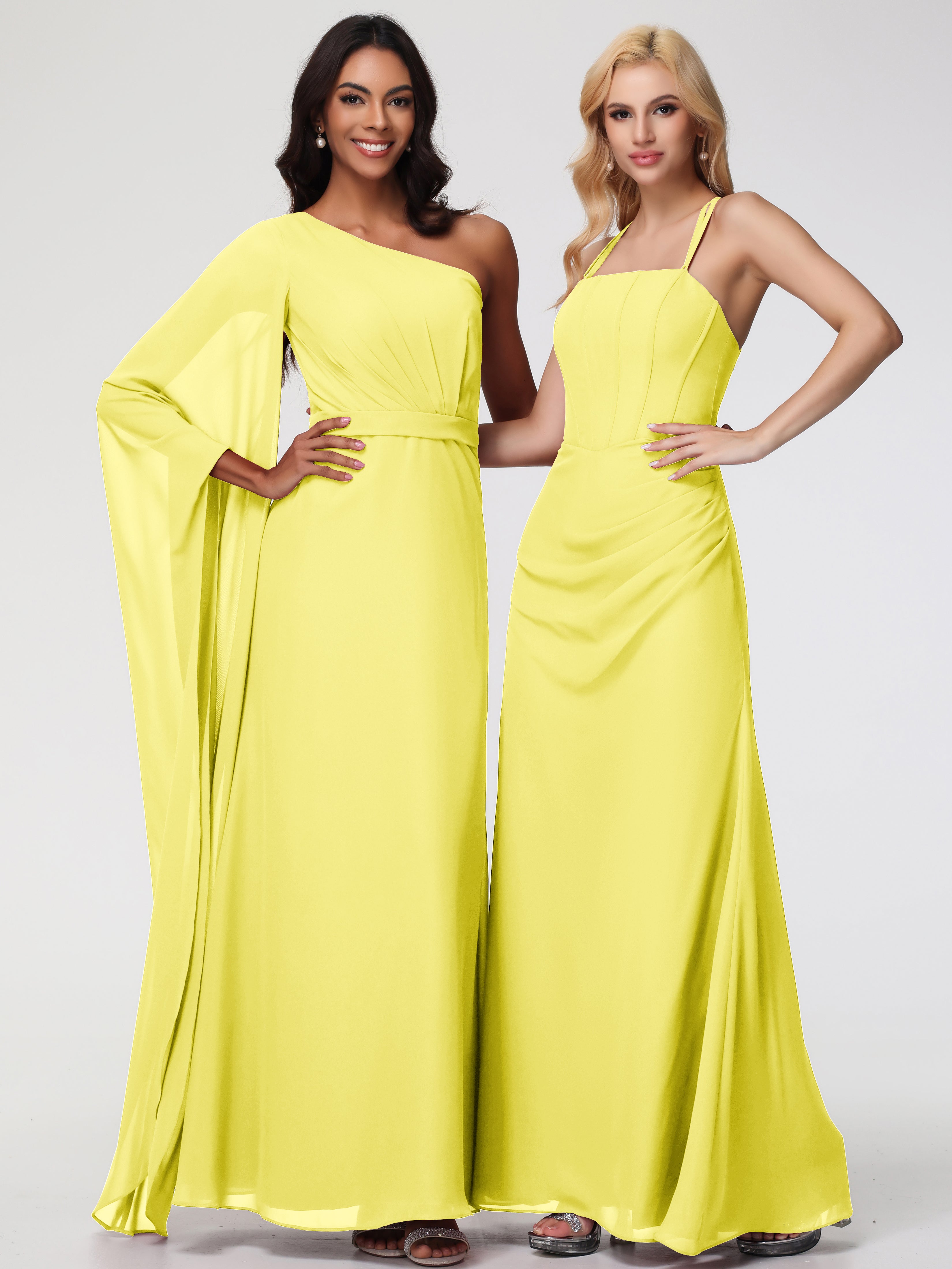 Spaghetti Straps Sheath/Column Long Chiffon Bridesmaid Dresses With Split