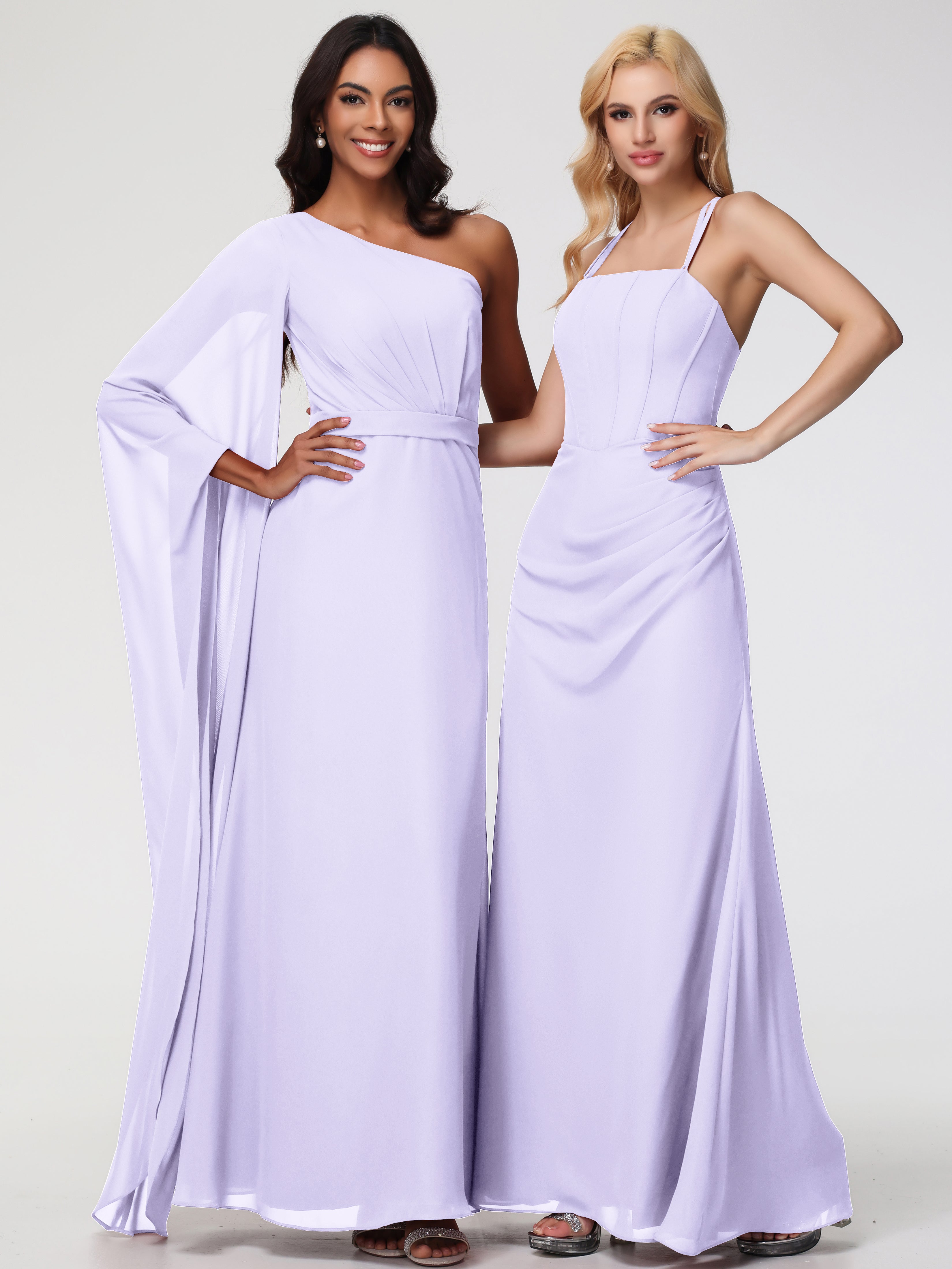 Spaghetti Straps Sheath/Column Long Chiffon Bridesmaid Dresses With Split