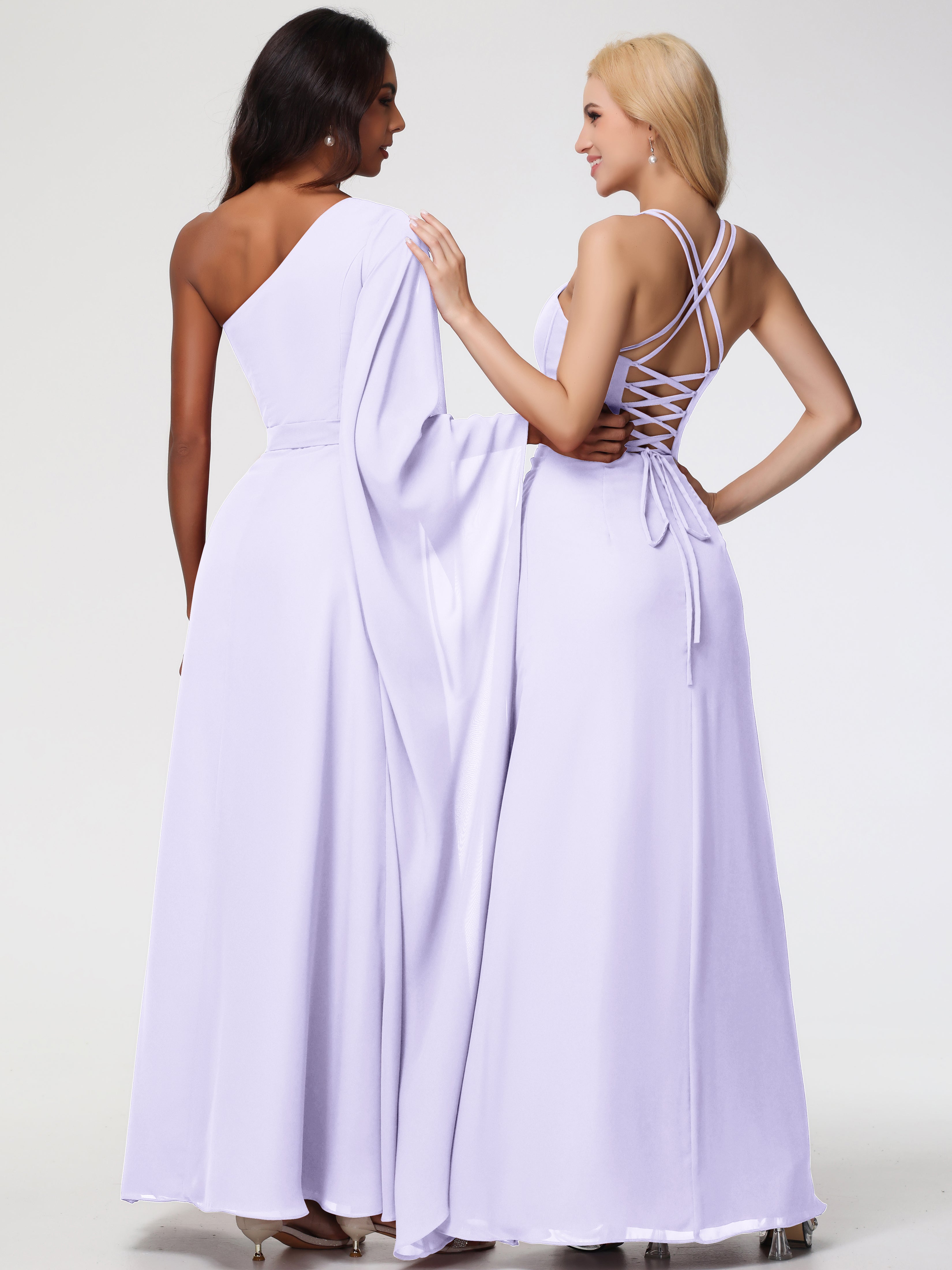 Spaghetti Straps Sheath/Column Long Chiffon Bridesmaid Dresses With Split