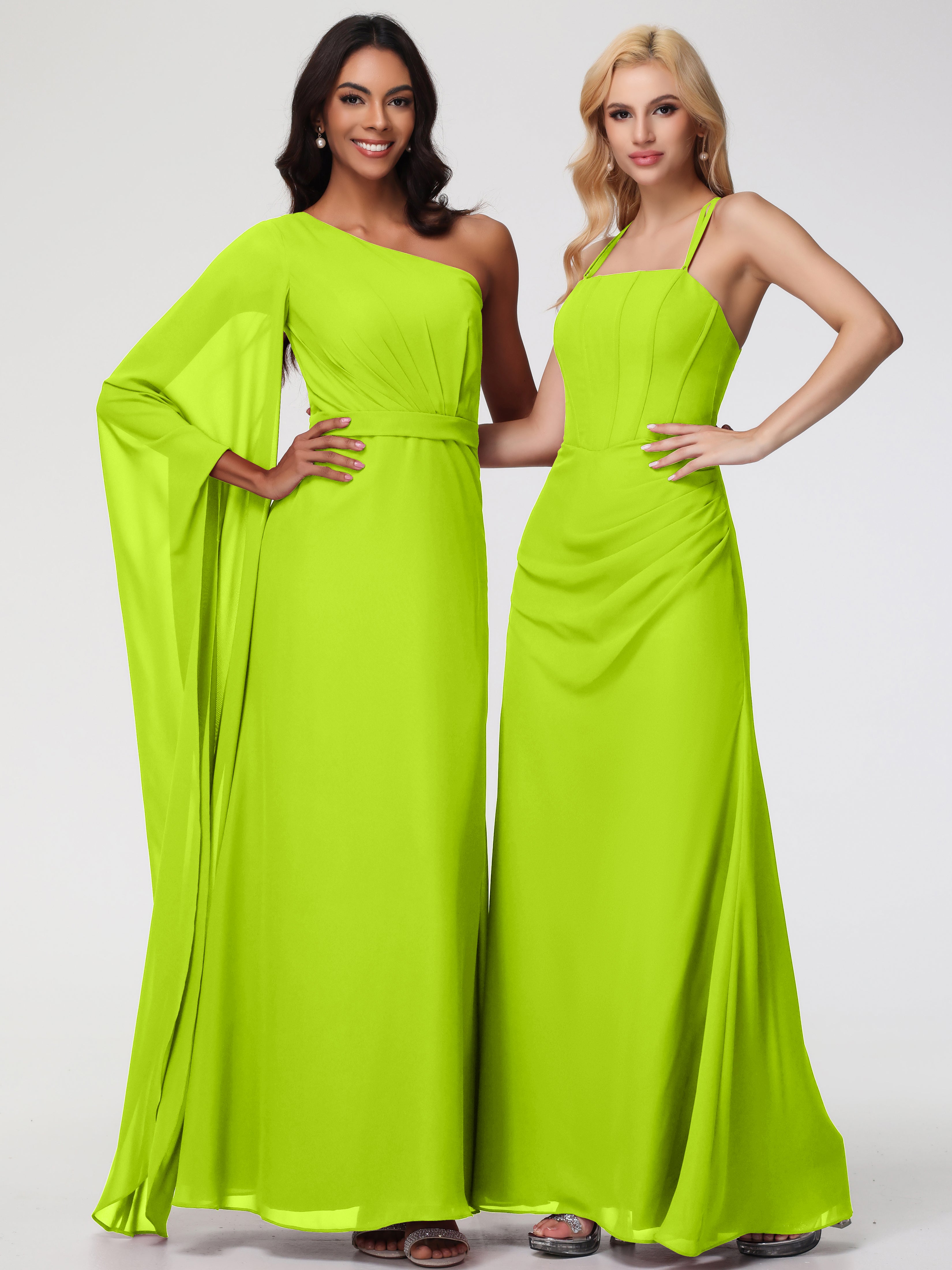 Spaghetti Straps Sheath/Column Long Chiffon Bridesmaid Dresses With Split