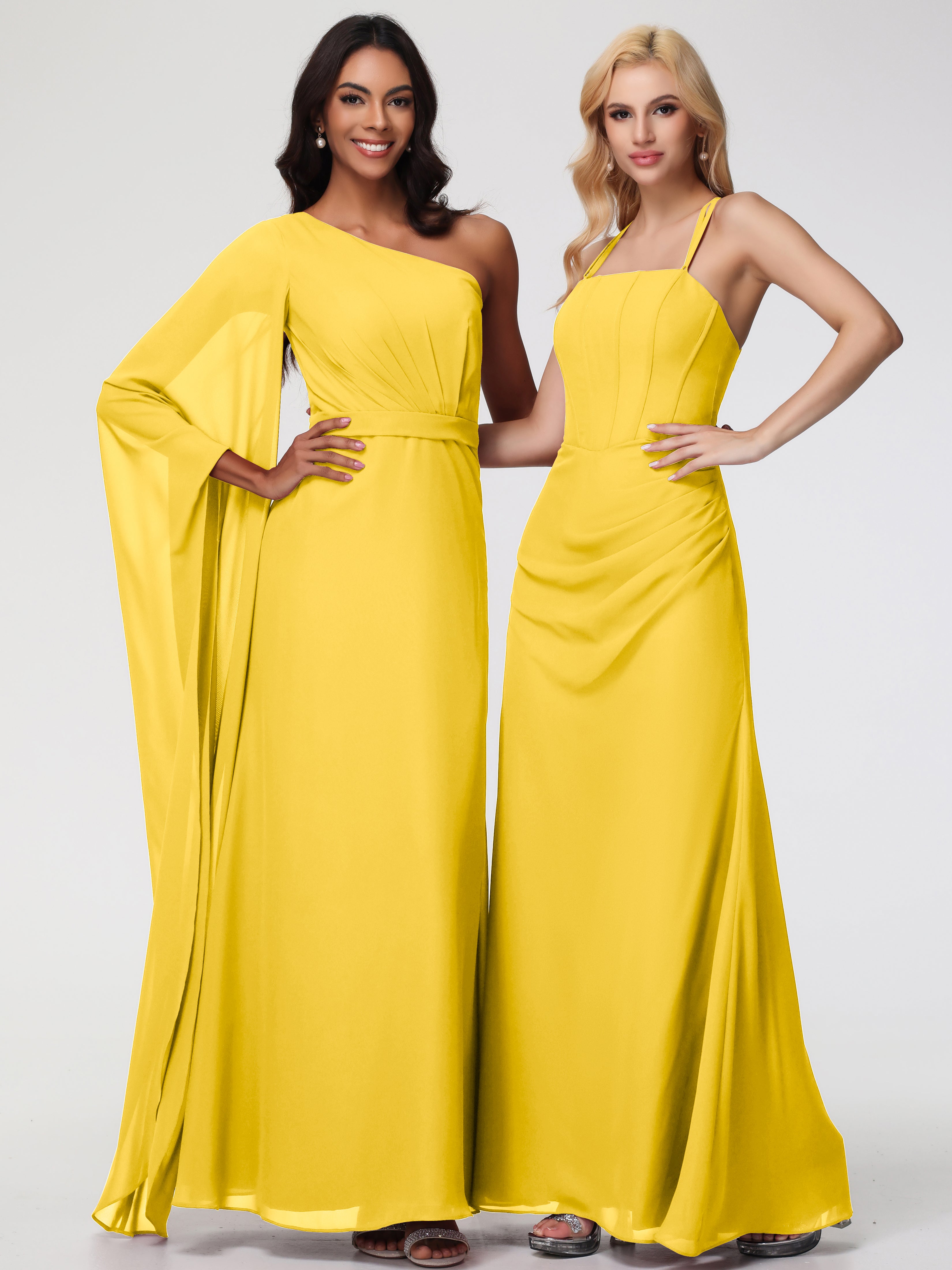 Spaghetti Straps Sheath/Column Long Chiffon Bridesmaid Dresses With Split