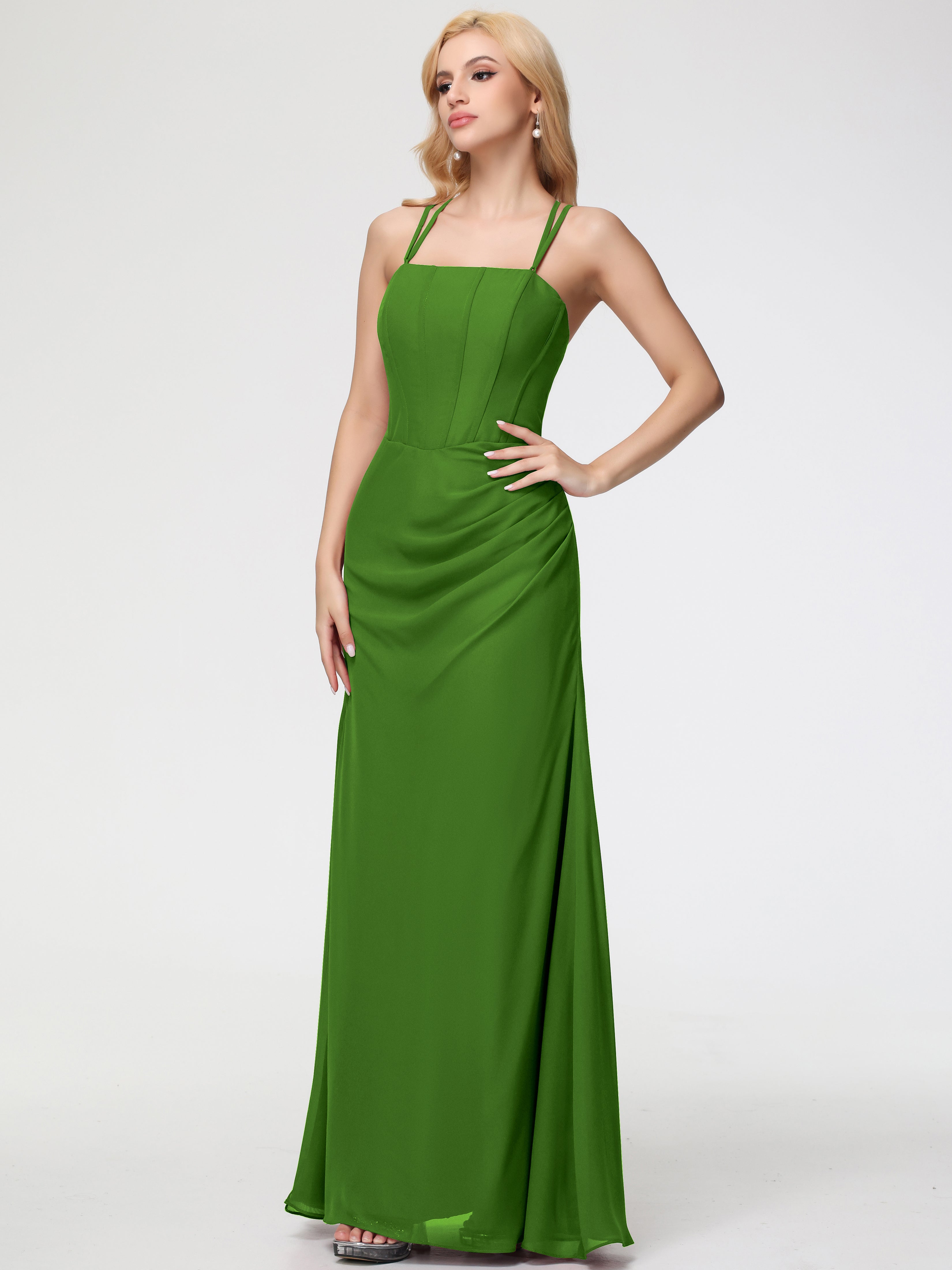 Spaghetti Straps Sheath/Column Long Chiffon Bridesmaid Dresses With Split