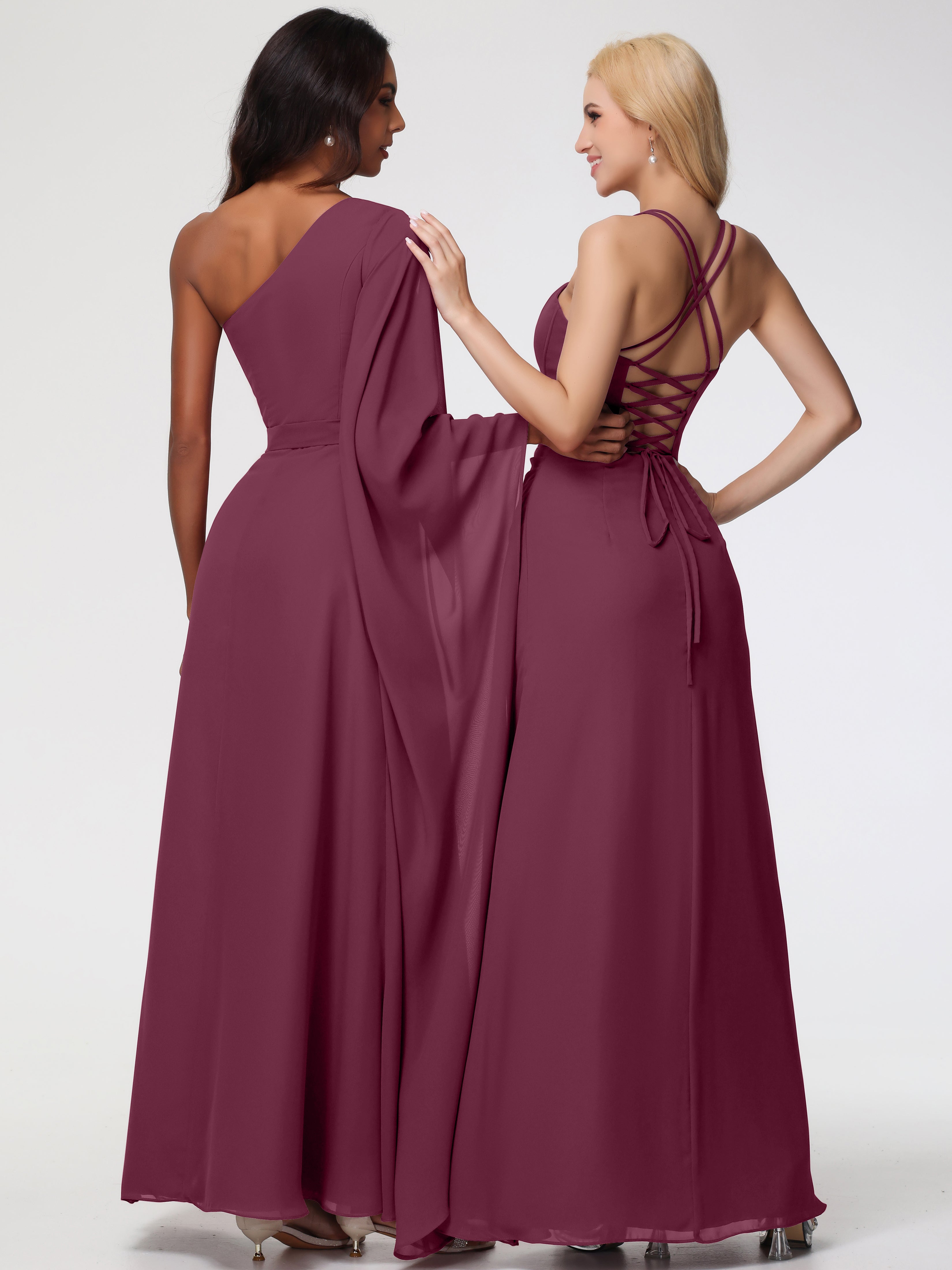Spaghetti Straps Sheath/Column Long Chiffon Bridesmaid Dresses With Split (Copy)