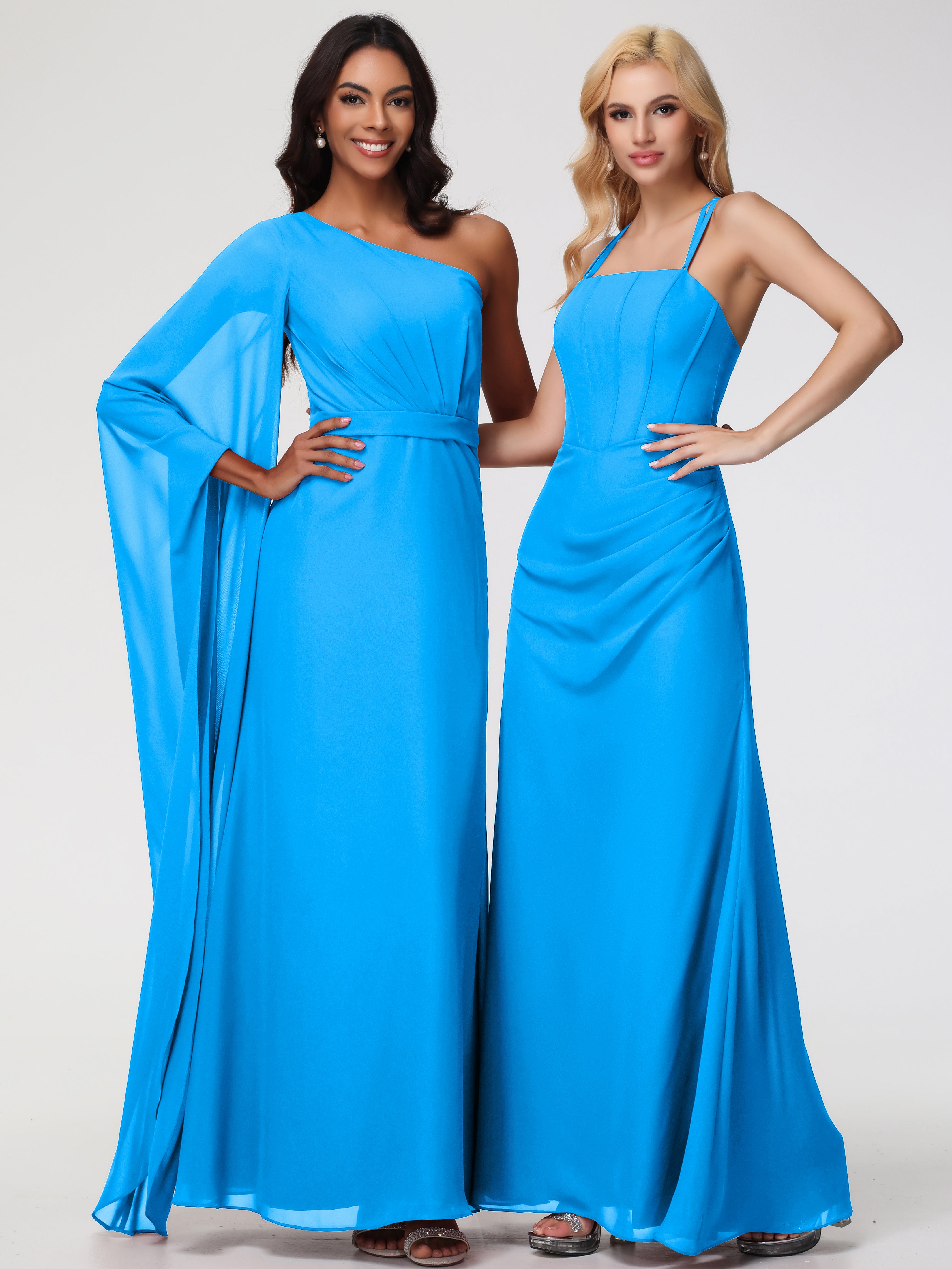 Spaghetti Straps Sheath/Column Long Chiffon Bridesmaid Dresses With Split (Copy)
