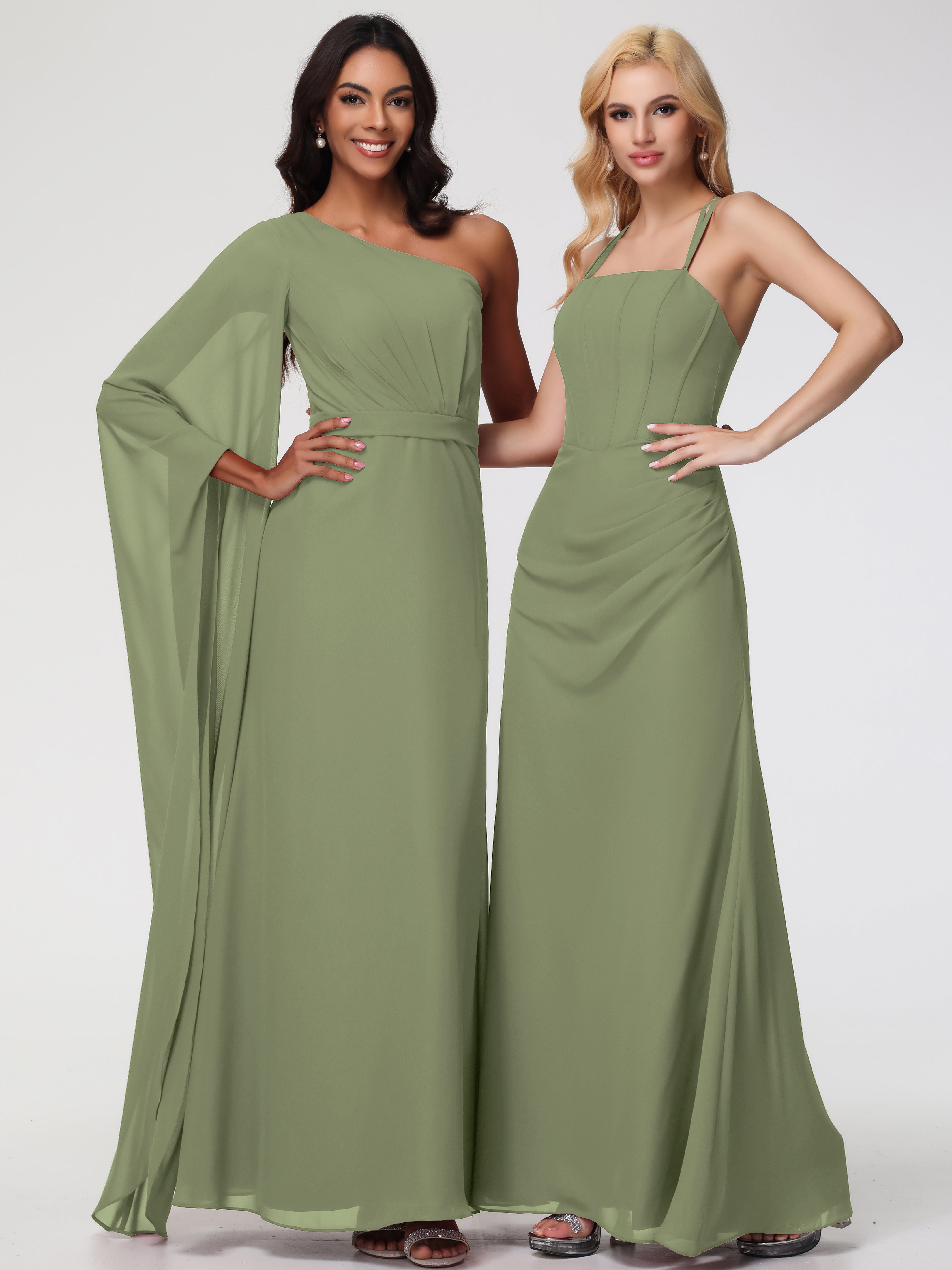 Spaghetti Straps Sheath/Column Long Chiffon Bridesmaid Dresses With Split (Copy)
