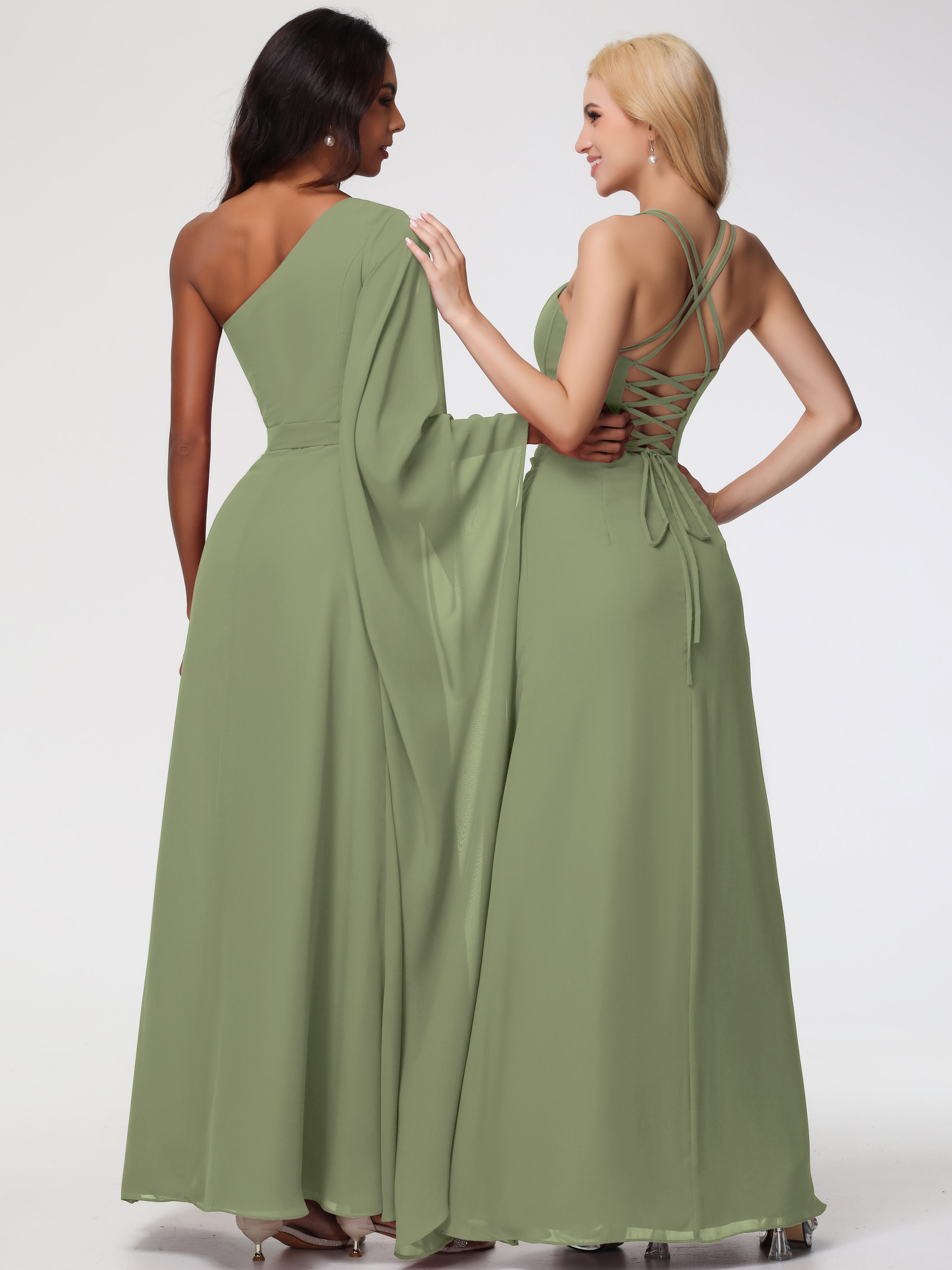 Spaghetti Straps Sheath/Column Long Chiffon Bridesmaid Dresses With Split (Copy)