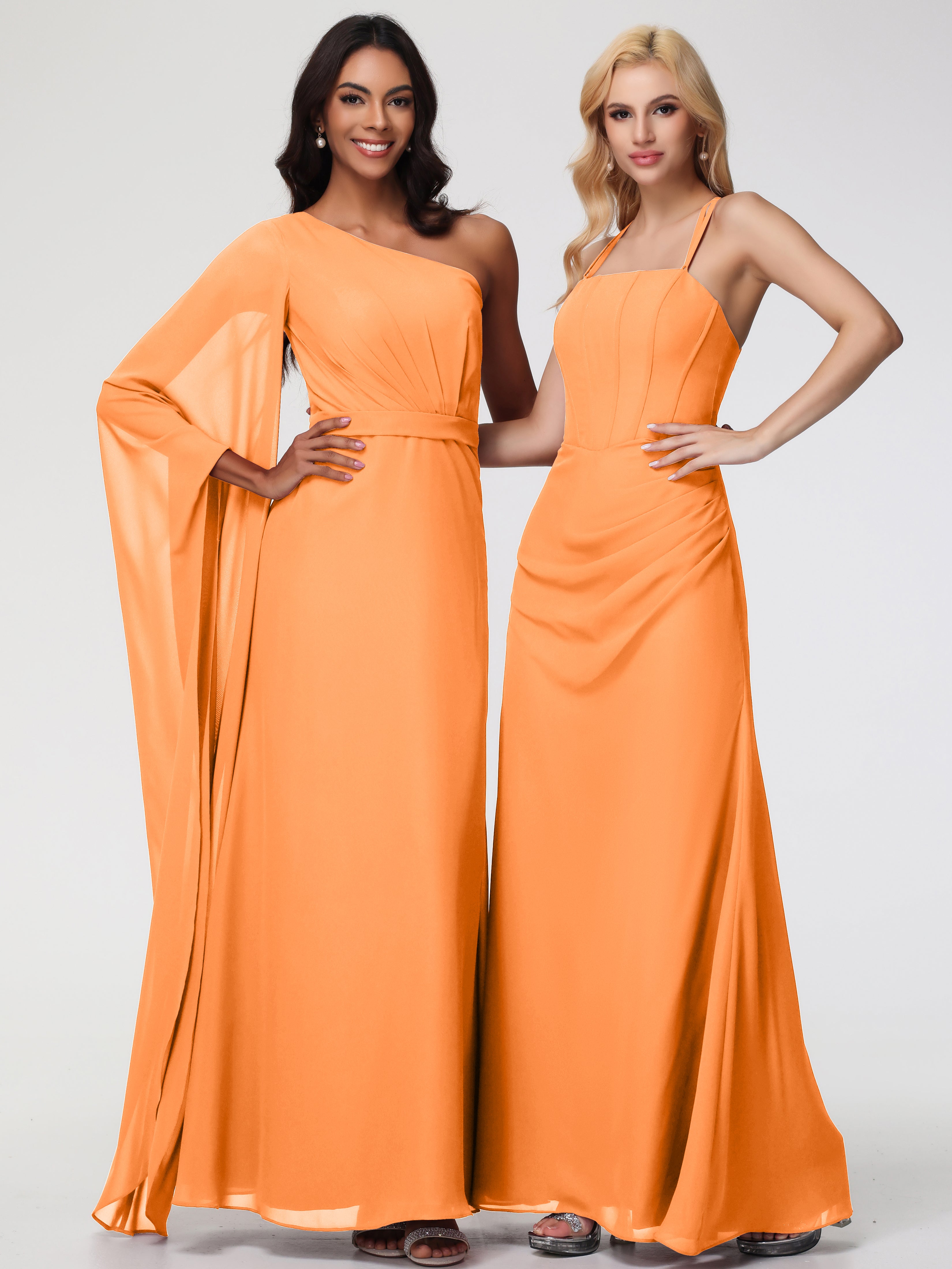 Spaghetti Straps Sheath/Column Long Chiffon Bridesmaid Dresses With Split (Copy)