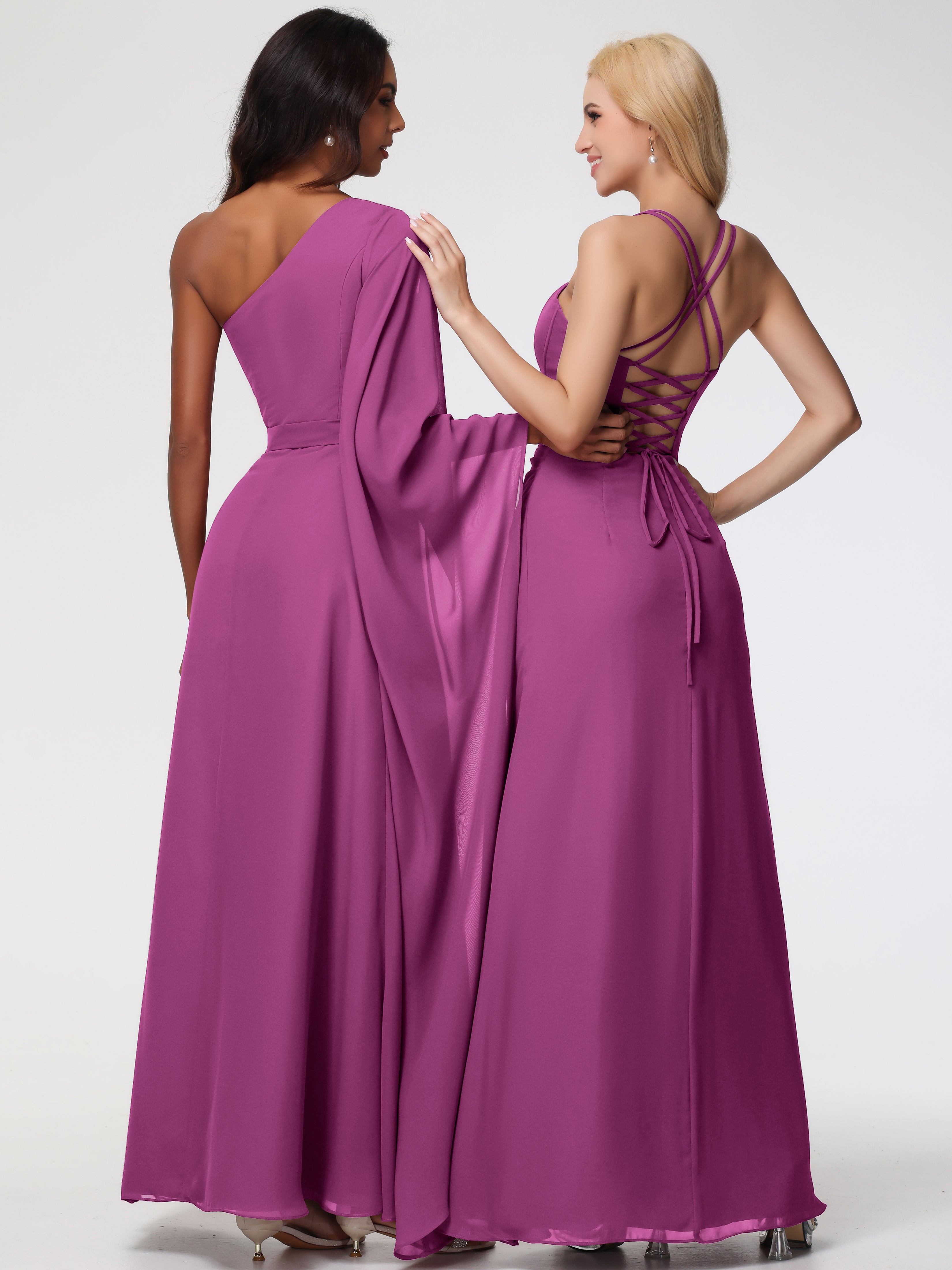 Spaghetti Straps Sheath/Column Long Chiffon Bridesmaid Dresses With Split (Copy)