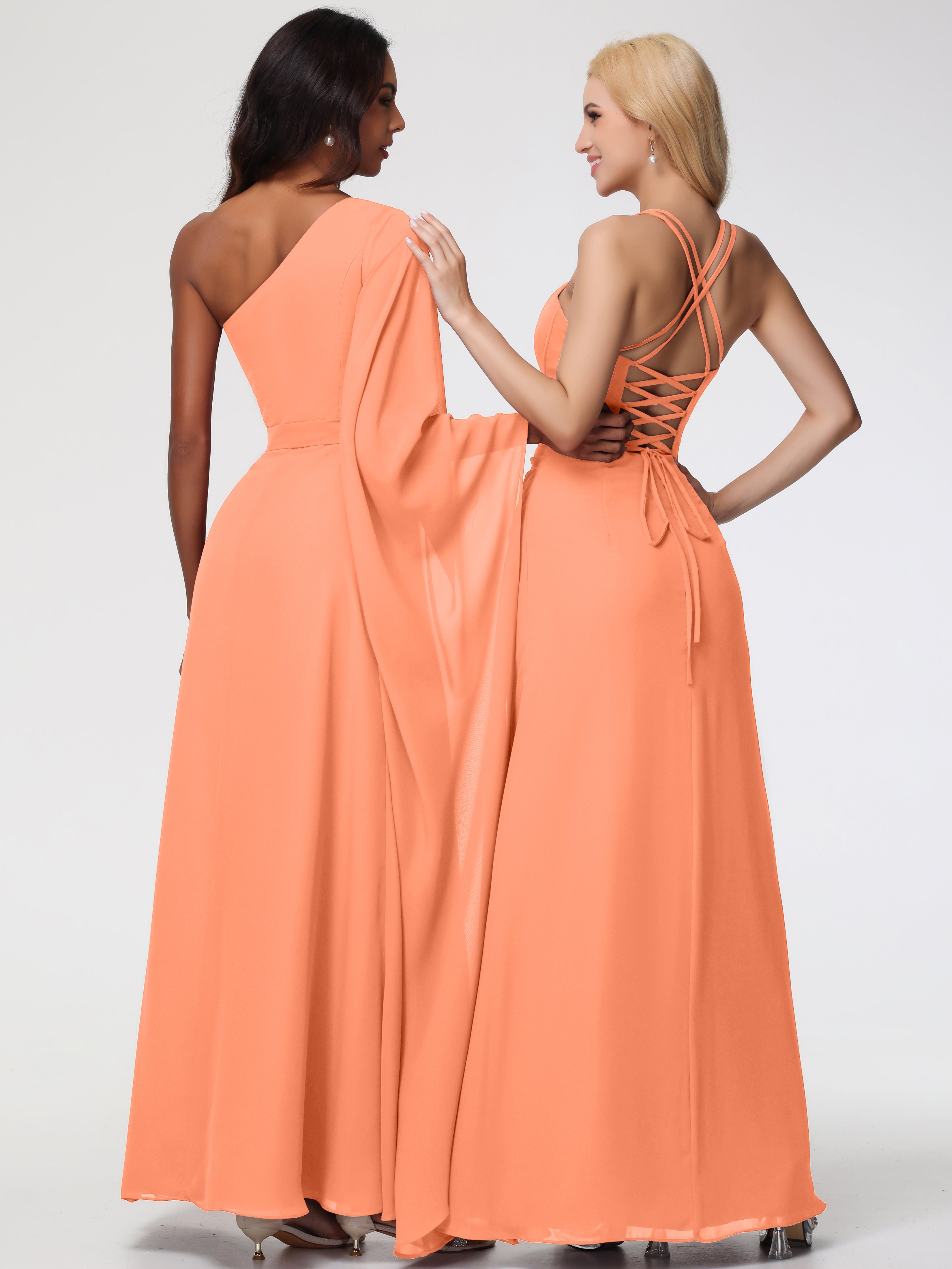 Spaghetti Straps Sheath/Column Long Chiffon Bridesmaid Dresses With Split (Copy)