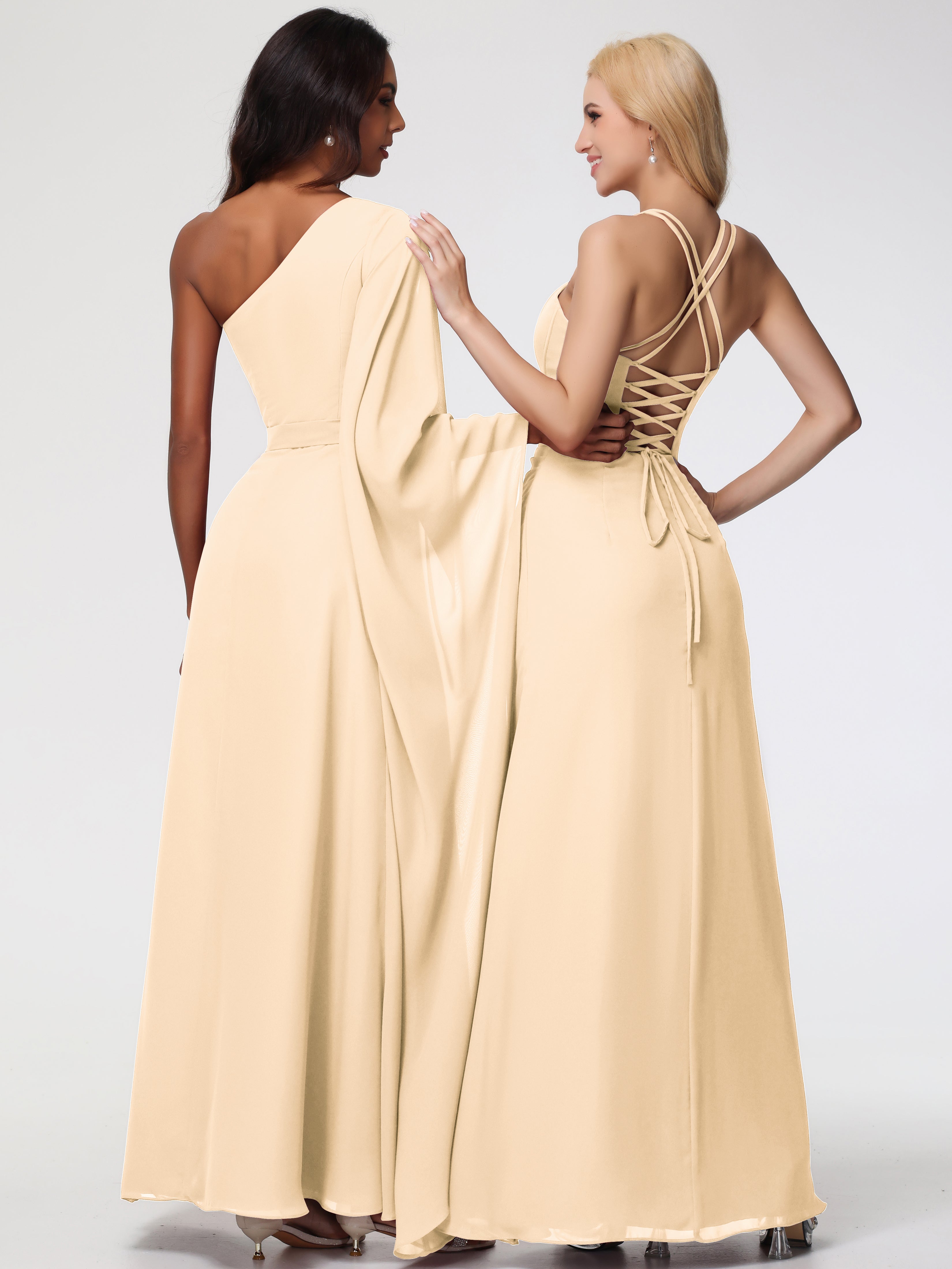 Spaghetti Straps Sheath/Column Long Chiffon Bridesmaid Dresses With Split (Copy)