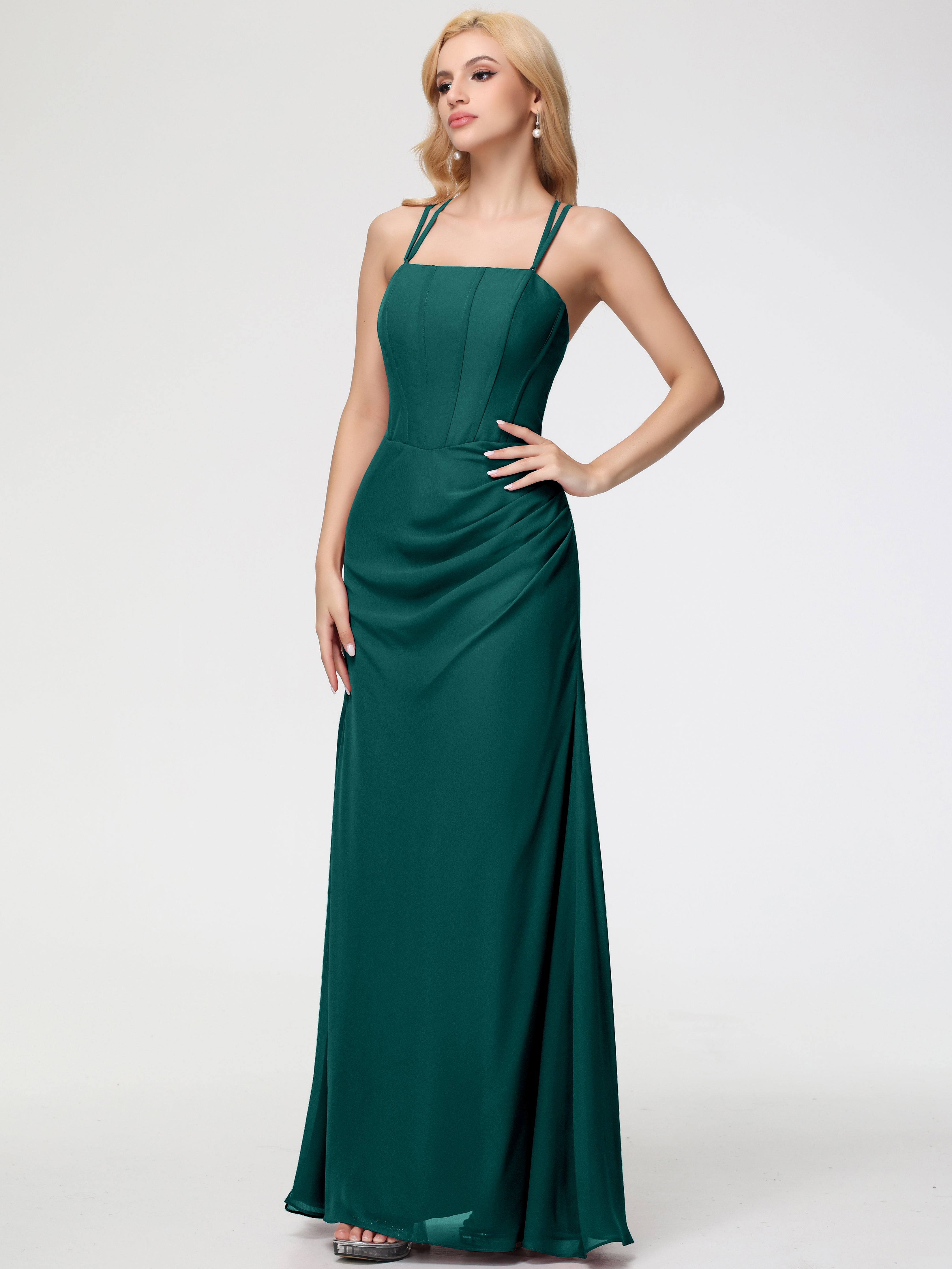 Spaghetti Straps Sheath/Column Long Chiffon Bridesmaid Dresses With Split (Copy)