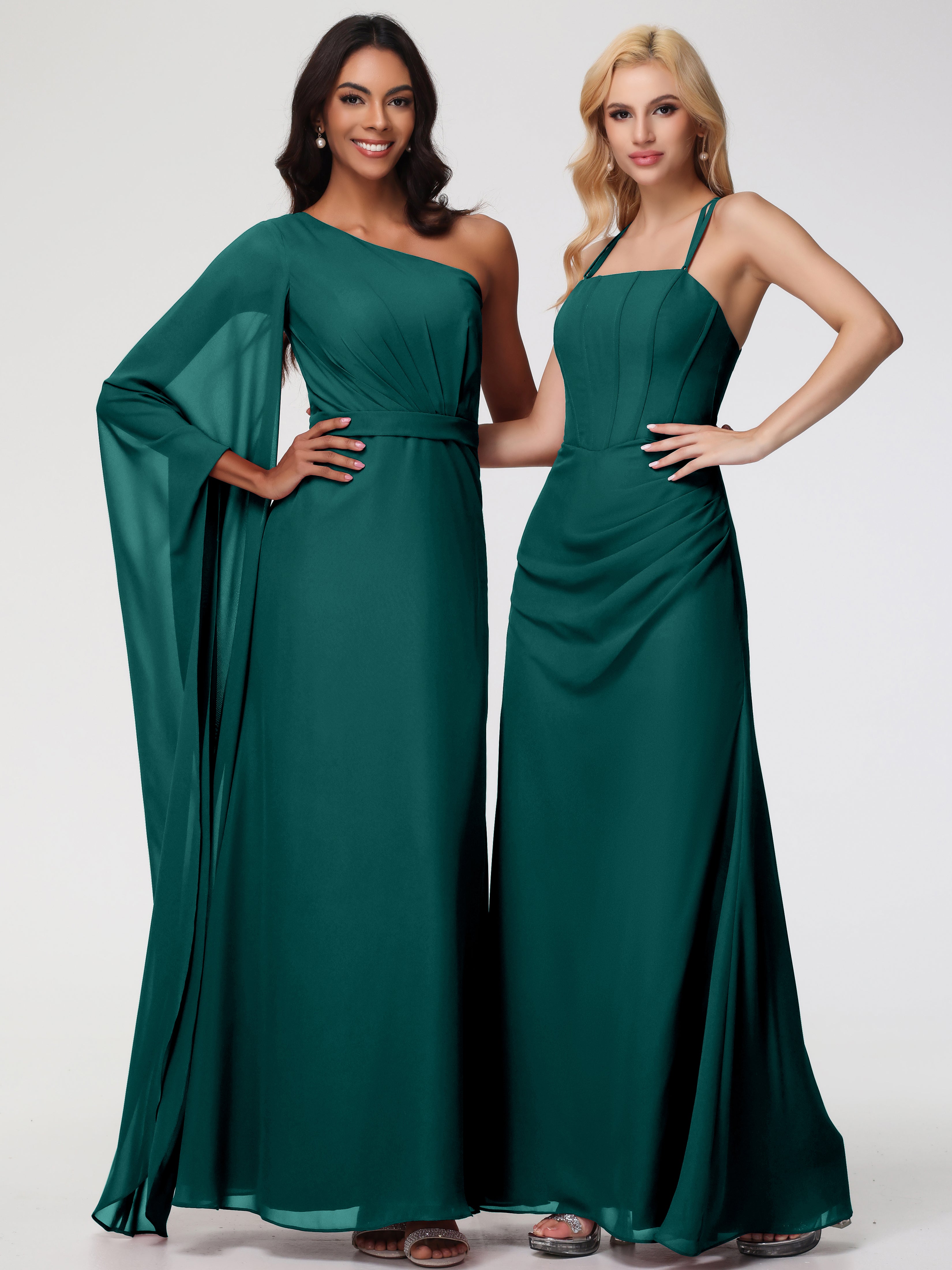 Spaghetti Straps Sheath/Column Long Chiffon Bridesmaid Dresses With Split (Copy)