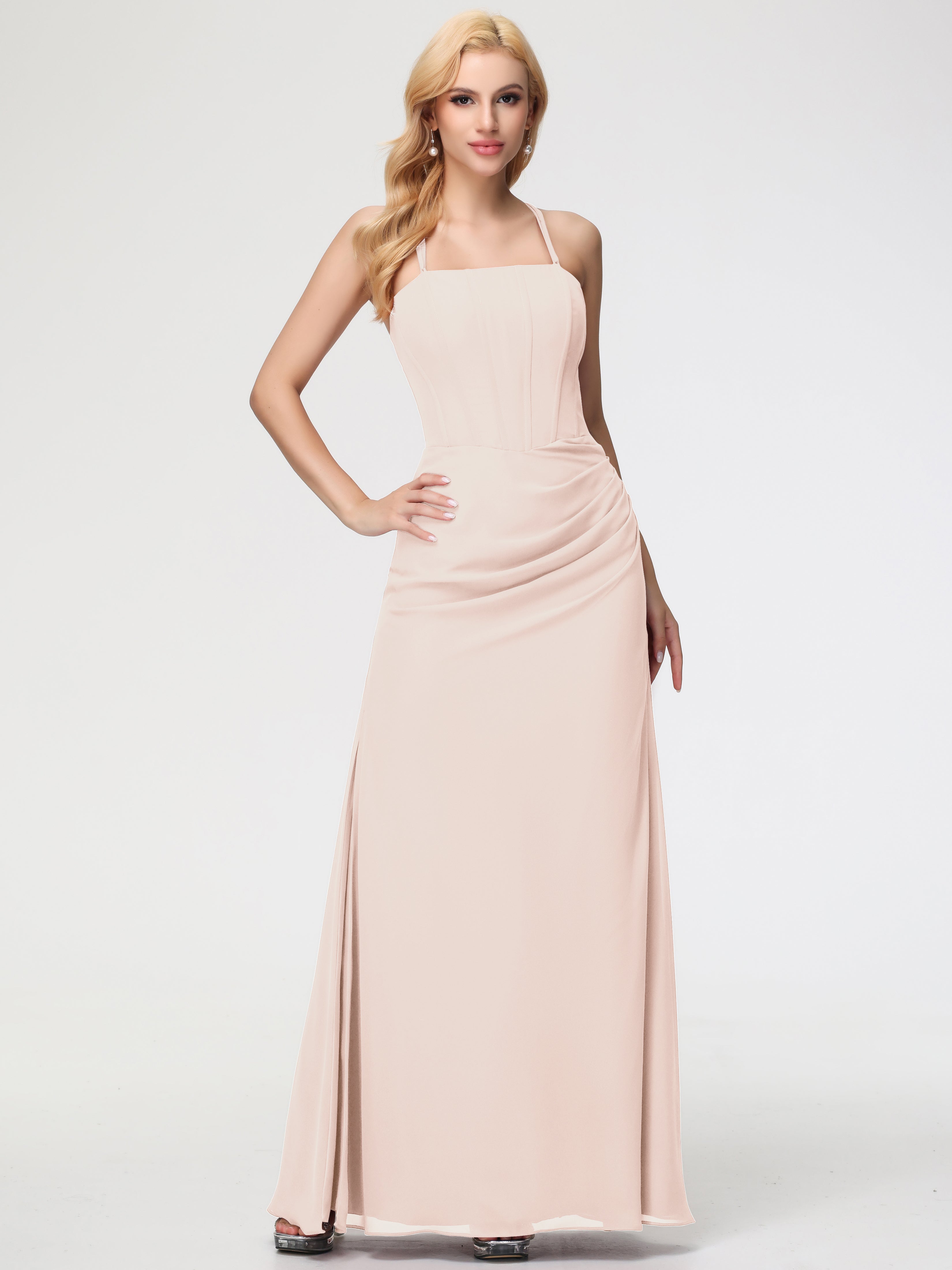 Spaghetti Straps Sheath/Column Long Chiffon Bridesmaid Dresses With Split (Copy)