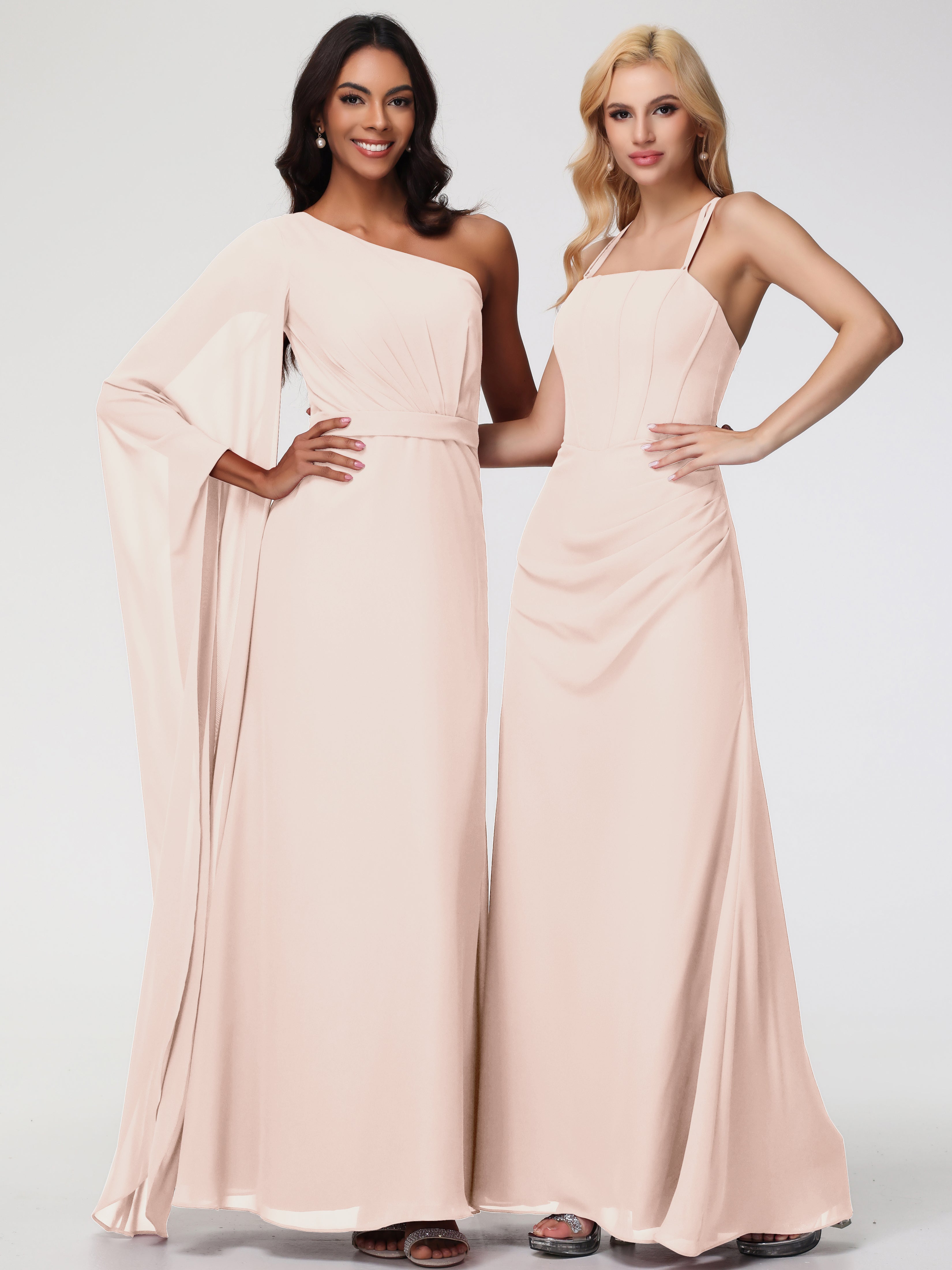 Spaghetti Straps Sheath/Column Long Chiffon Bridesmaid Dresses With Split (Copy)
