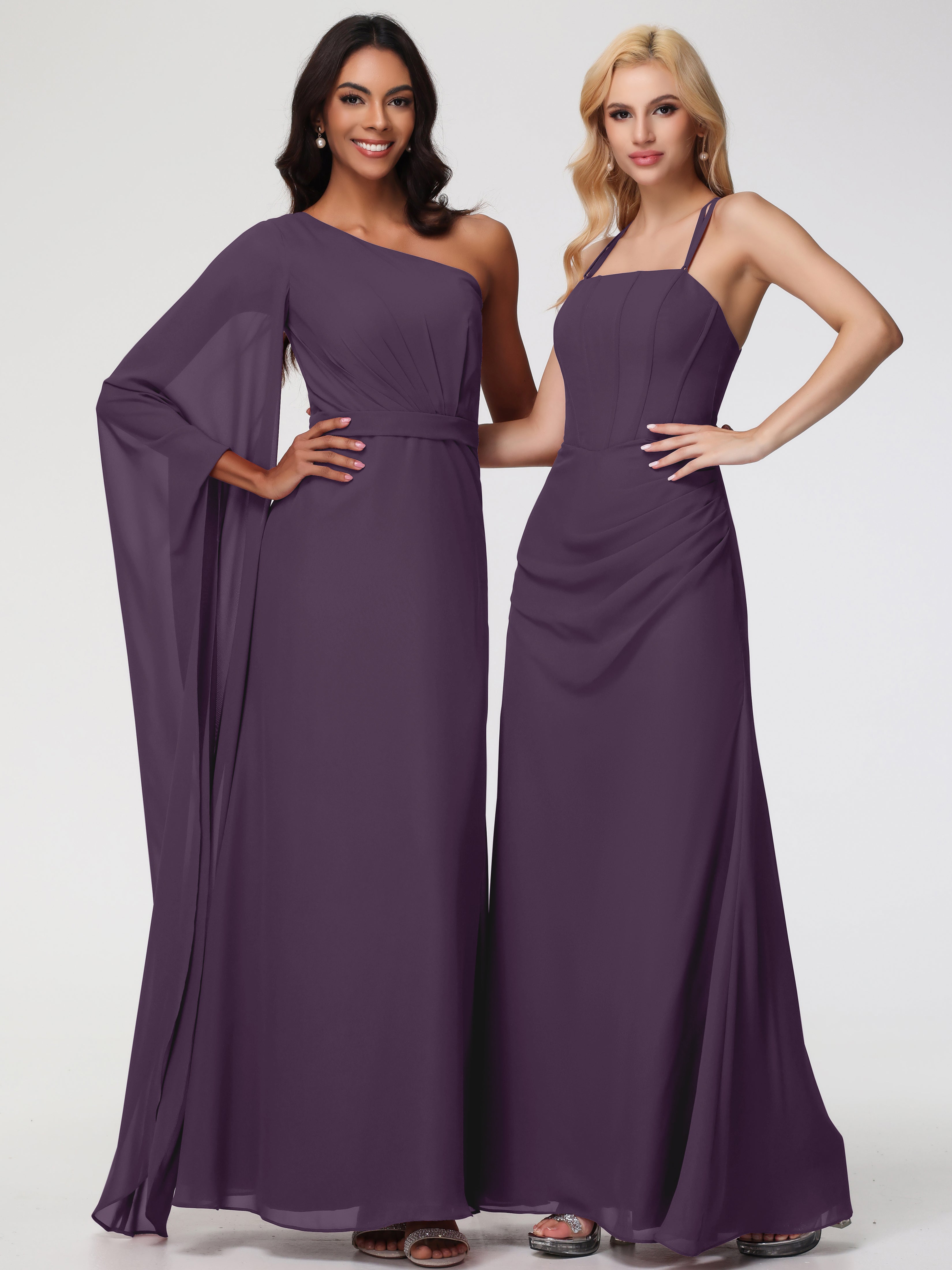 Spaghetti Straps Sheath/Column Long Chiffon Bridesmaid Dresses With Split (Copy)